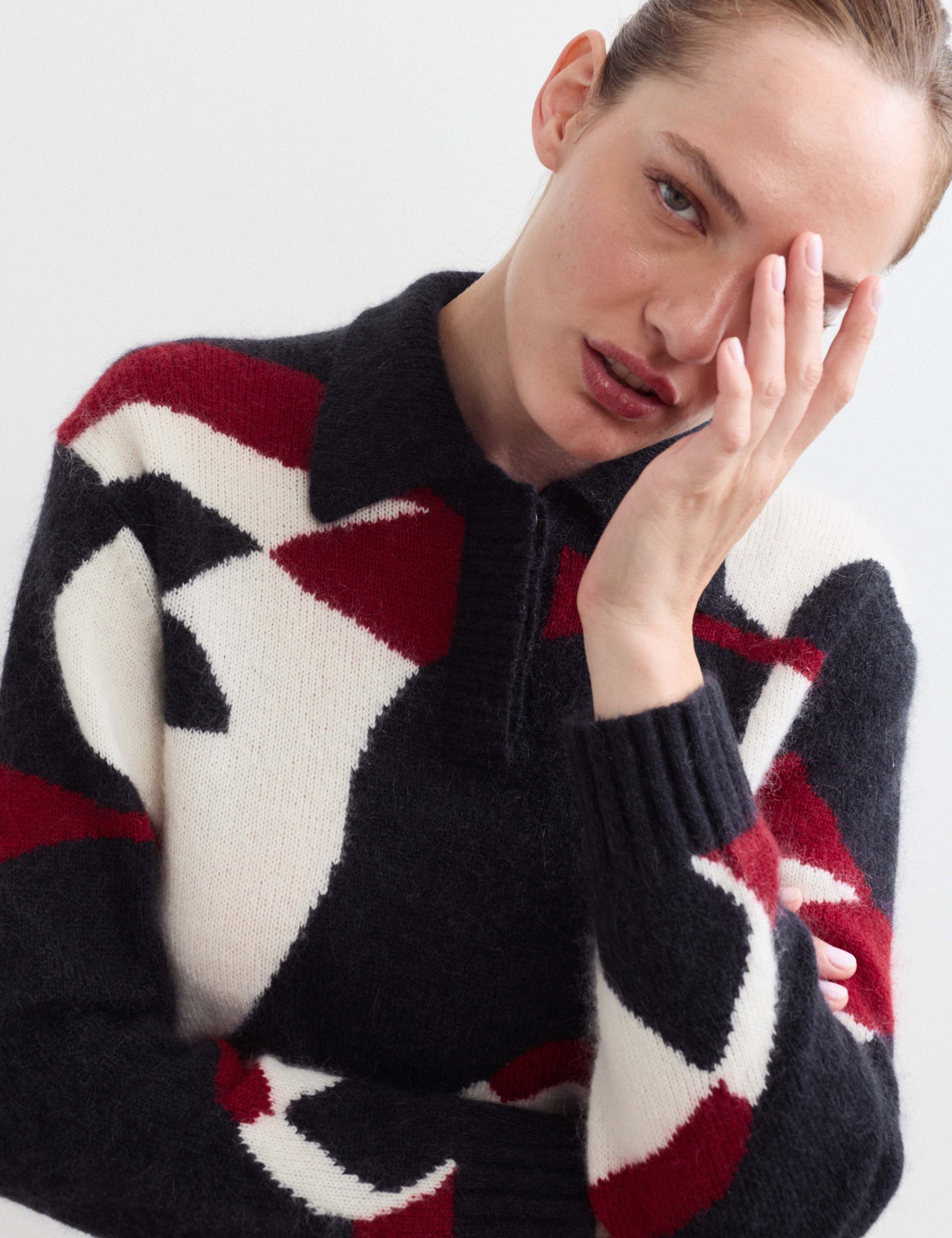 Mohair and Wool Blend Jacquard Polo Jumper 3 of 6