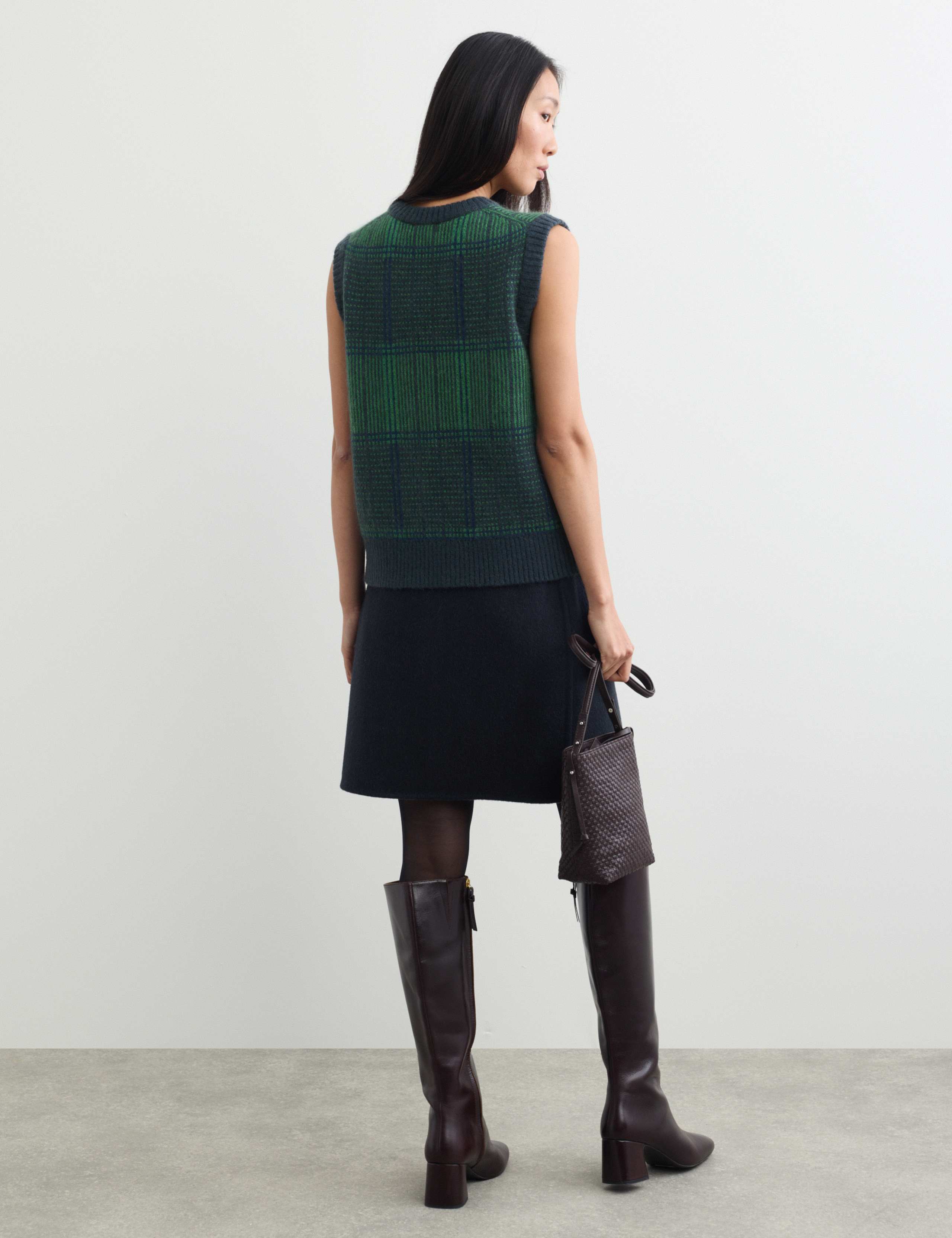 Mohair Checked Crew Neck Knitted Vest 7 of 8