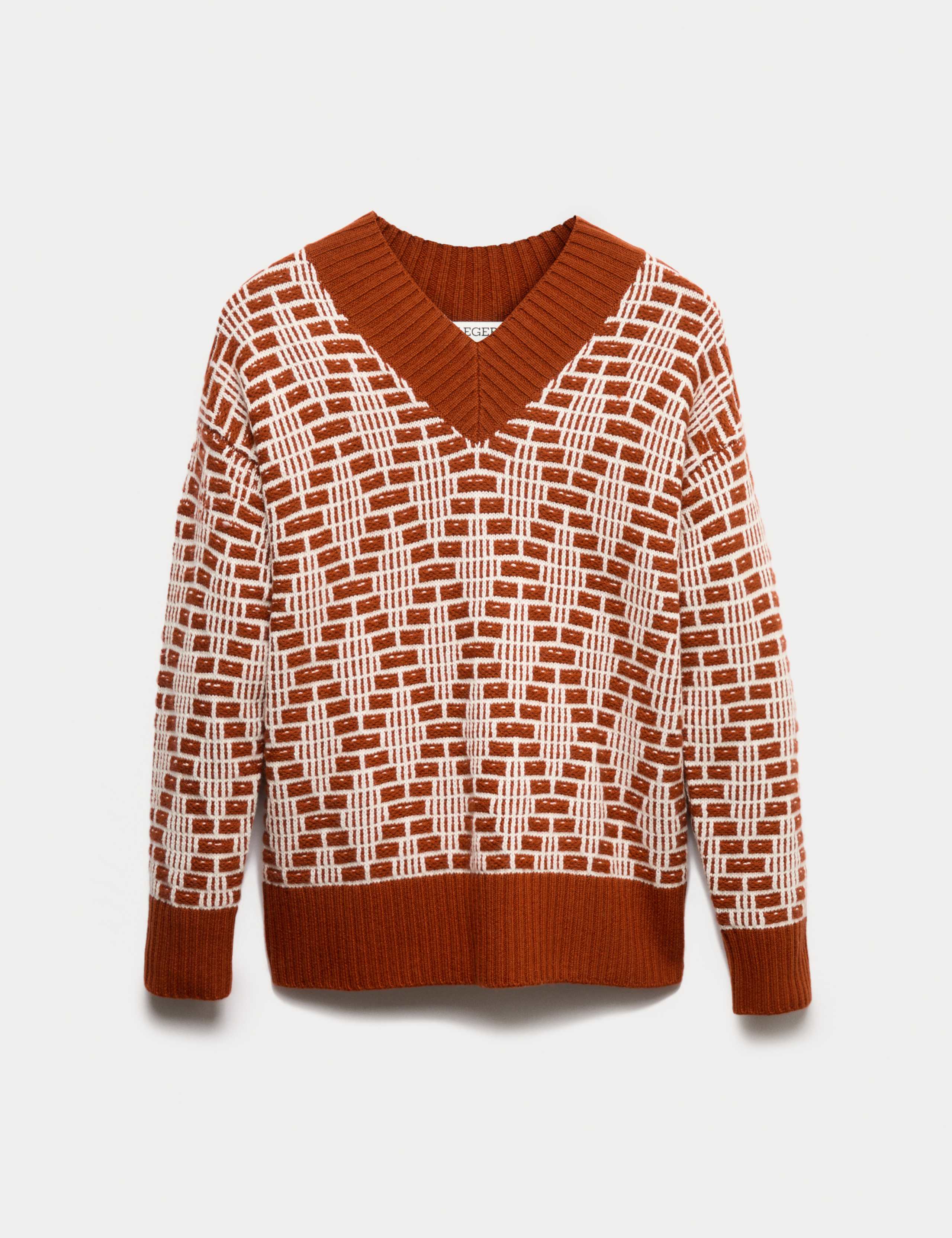 Merino Wool Rich Diamond Stitch V-Neck Jumper 2 of 6