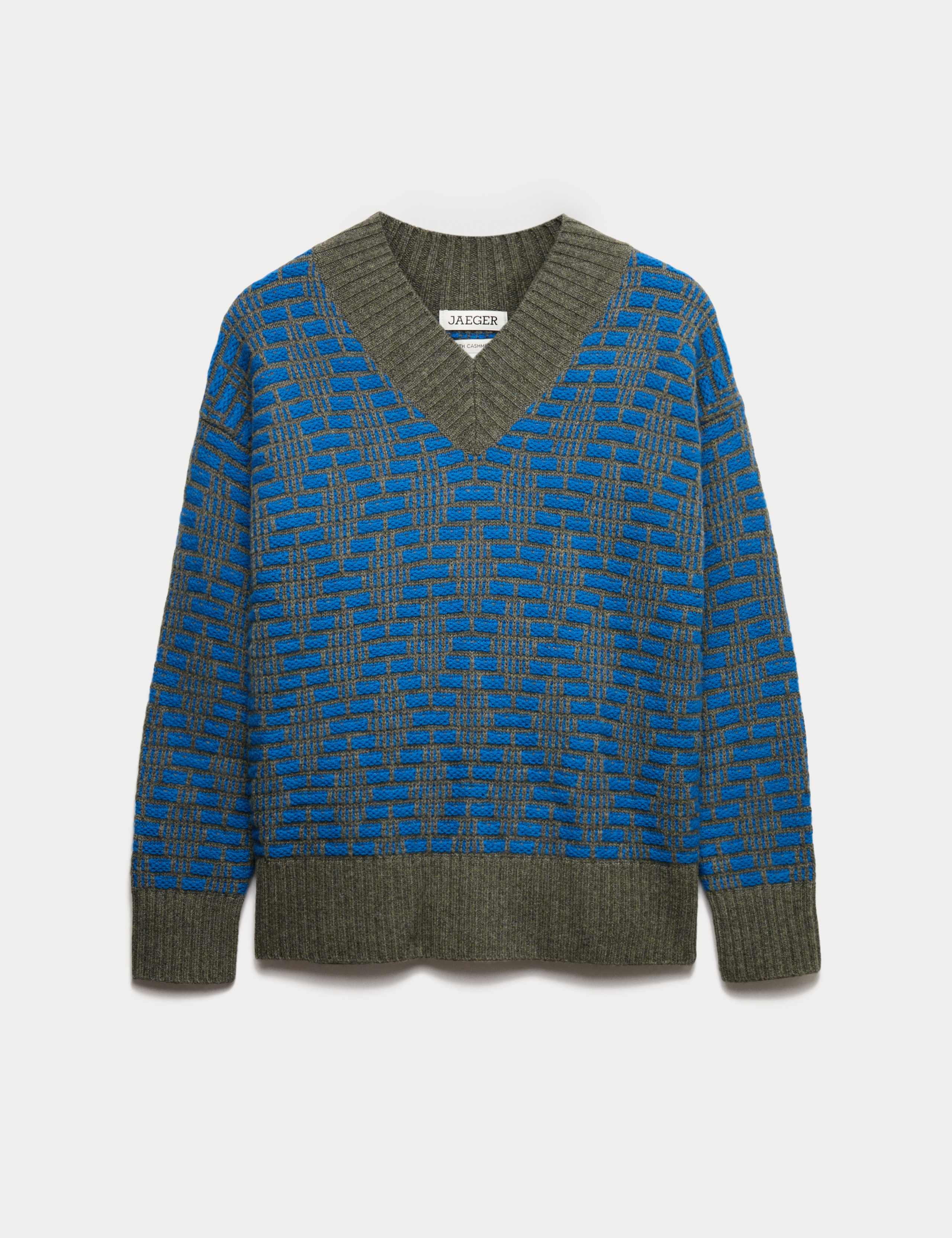 Merino Wool Rich Diamond Stitch V-Neck Jumper 2 of 6