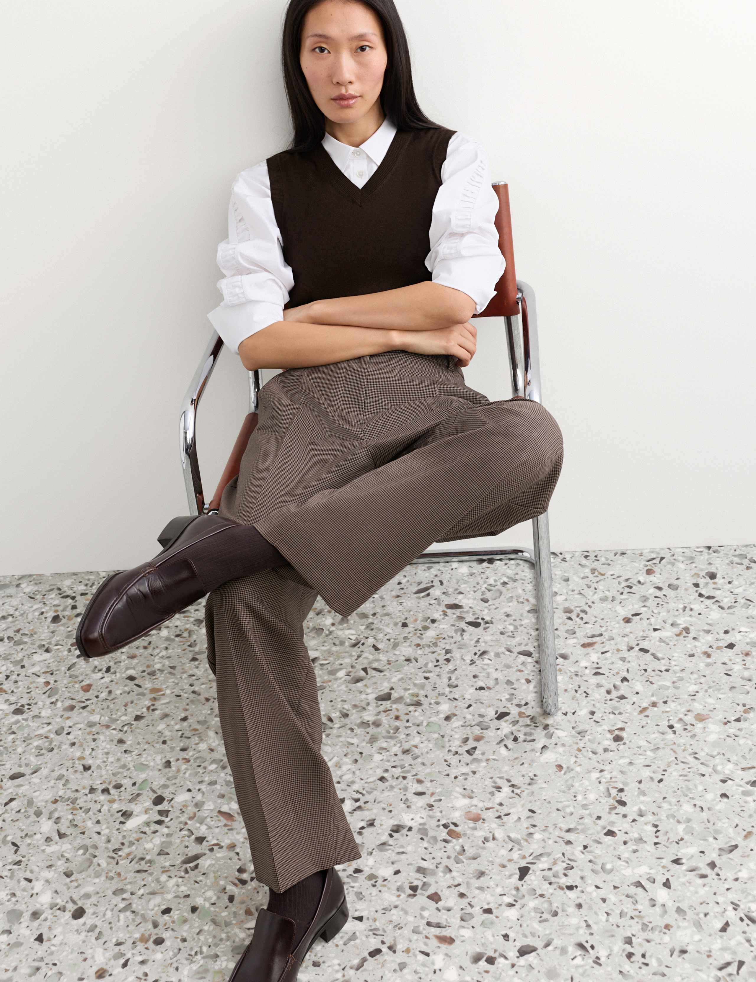 Wool Rich V Neck Knitted Vest with Silk 1 of 7