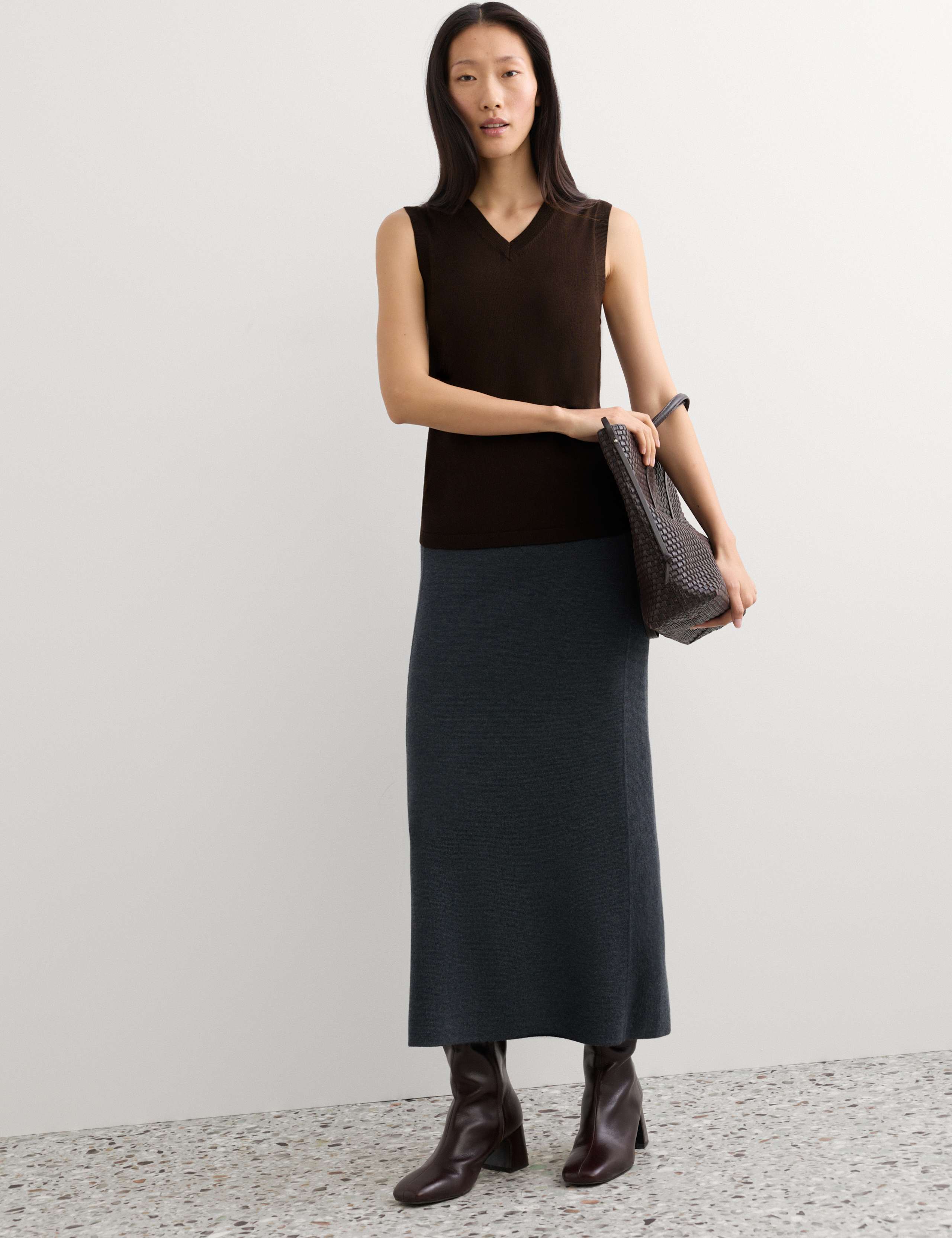 Wool Rich V Neck Knitted Vest with Silk 7 of 7