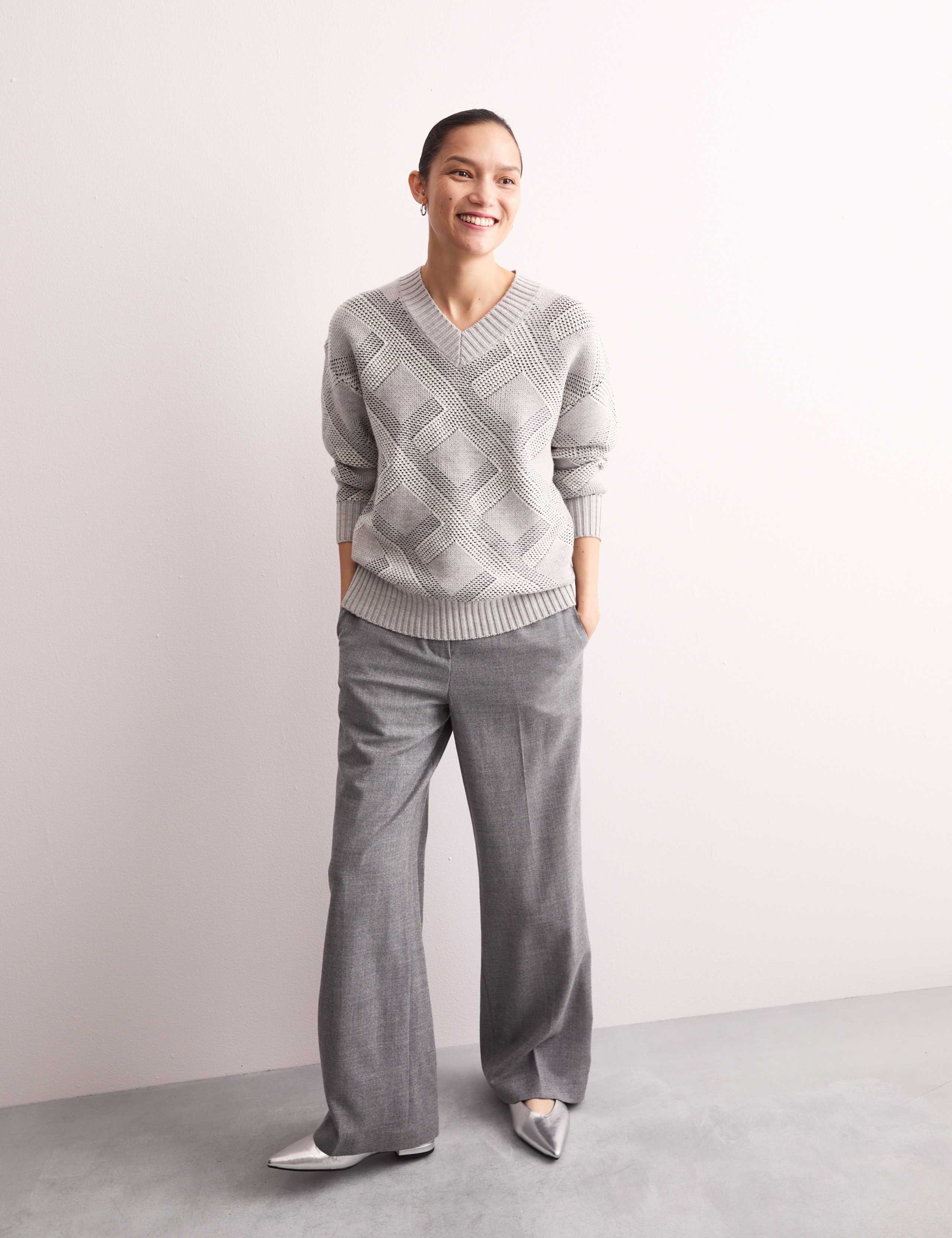 Pure Merino Wool Textured V-Neck Jumper 5 of 8