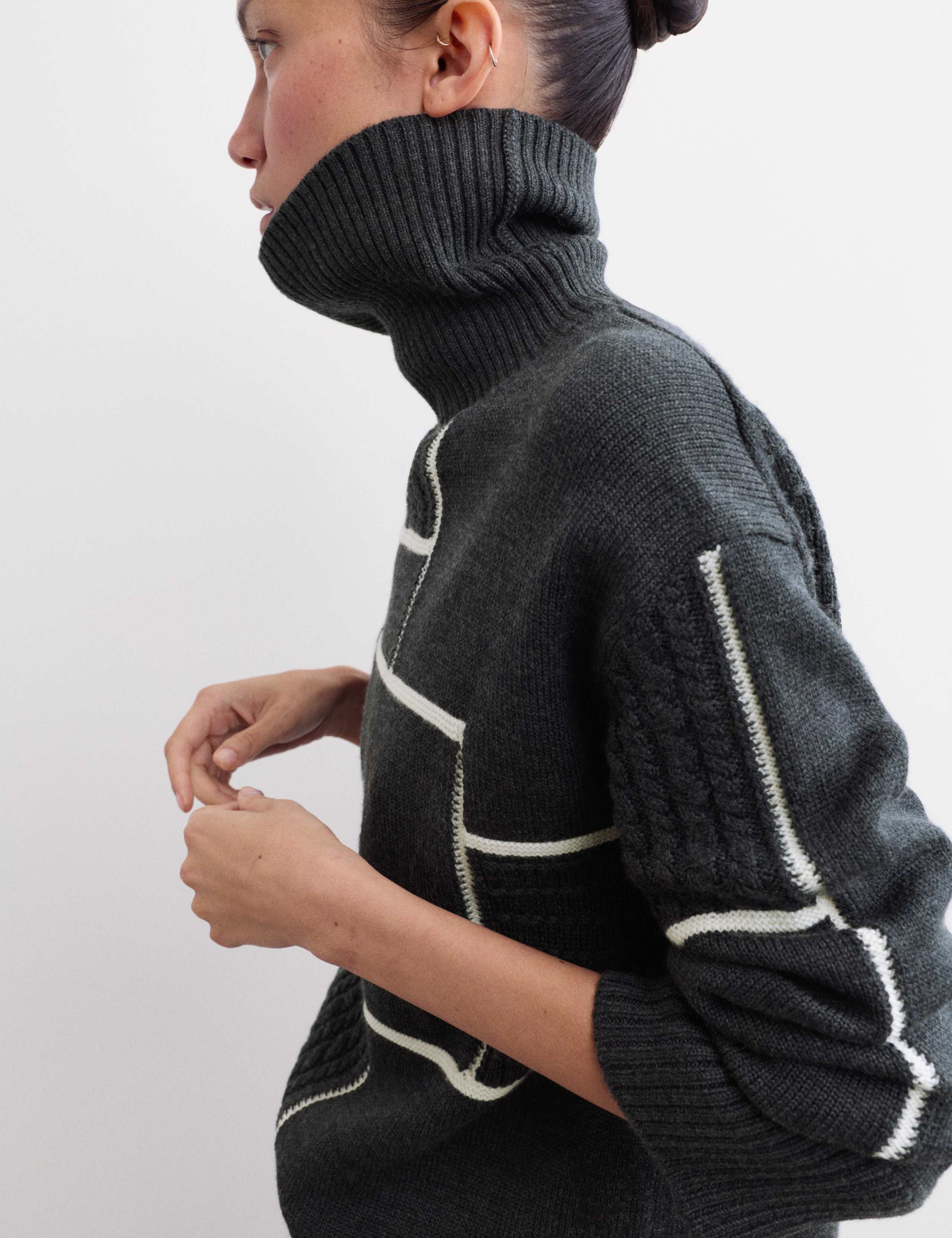 Merino Wool Block Funnel Neck Relaxed Jumper 3 of 7