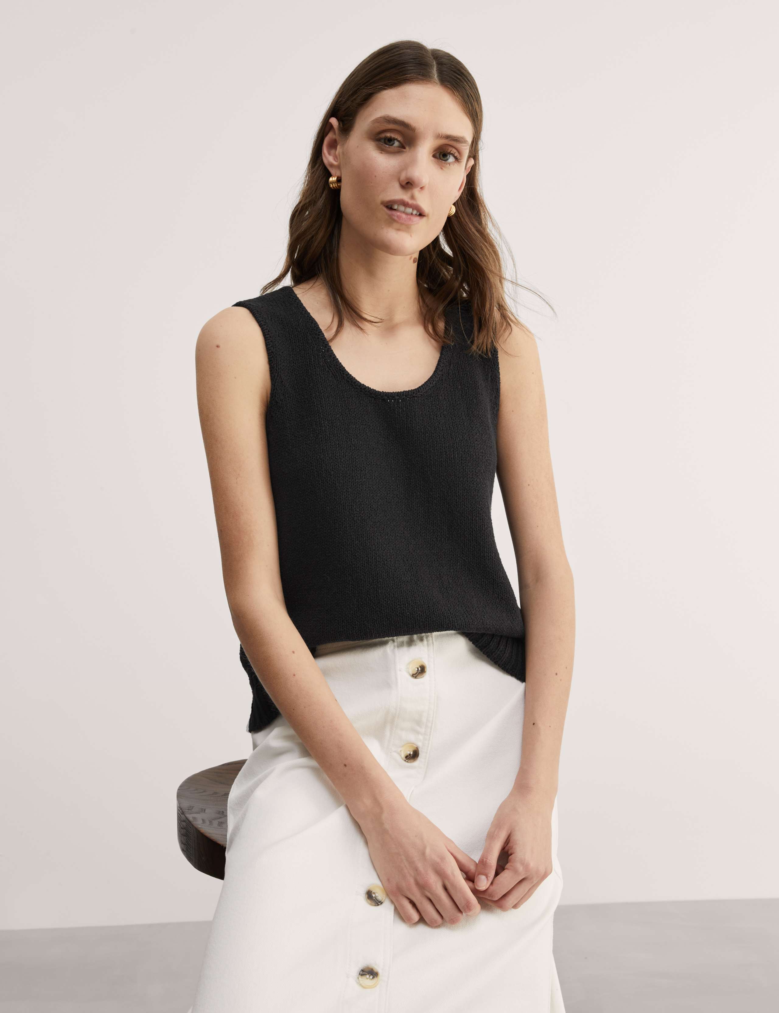 Cotton Rich Ribbed Knitted Vest 1 of 6