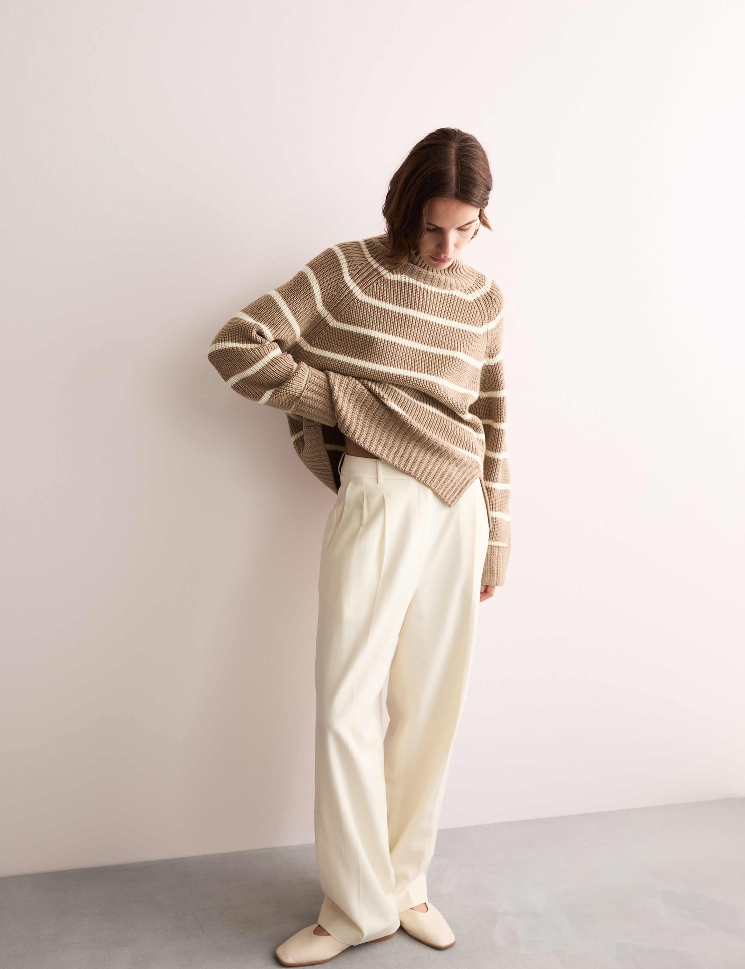 Pure Merino Wool Striped High Neck Jumper 3 of 8