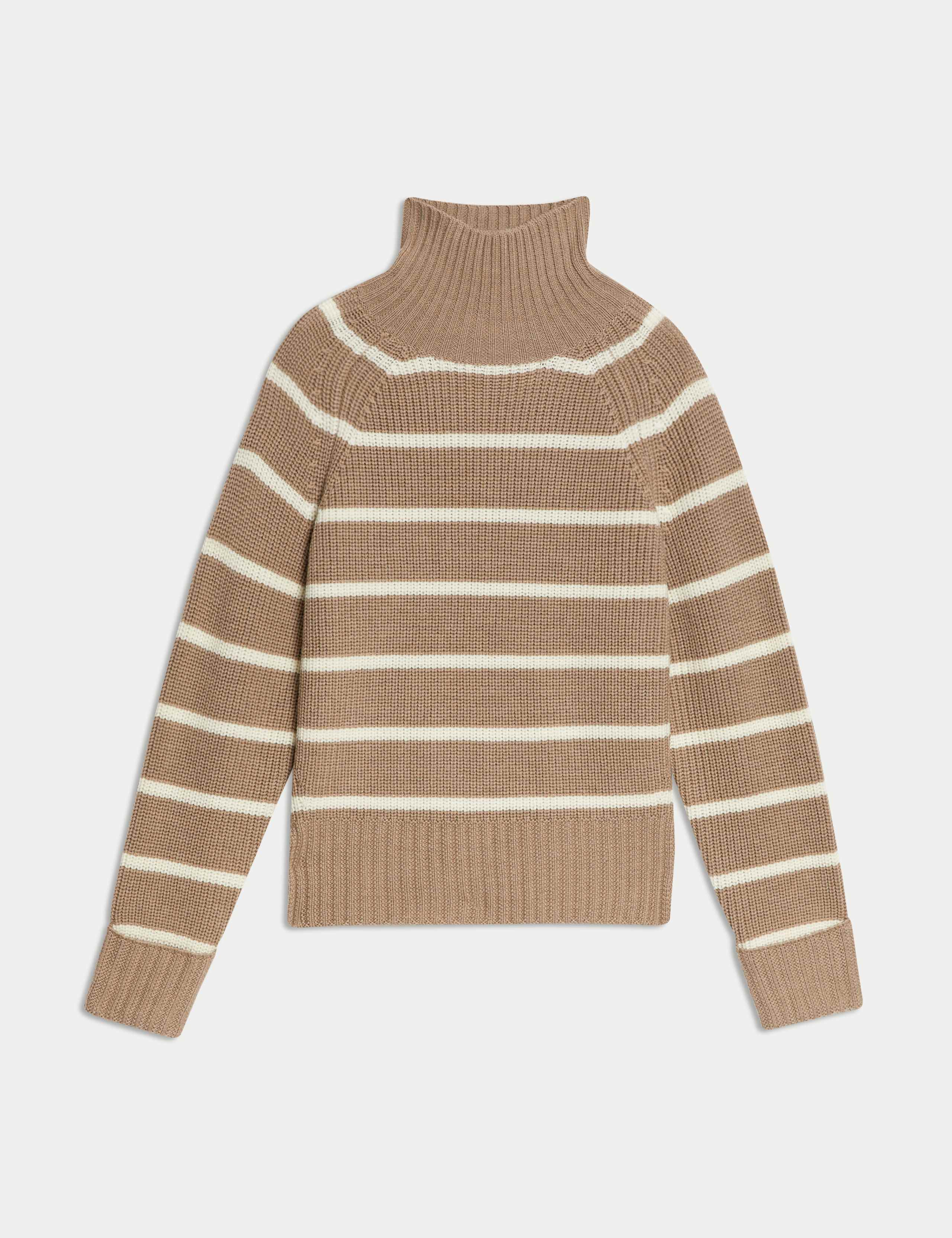 Pure Merino Wool Striped High Neck Jumper 2 of 8