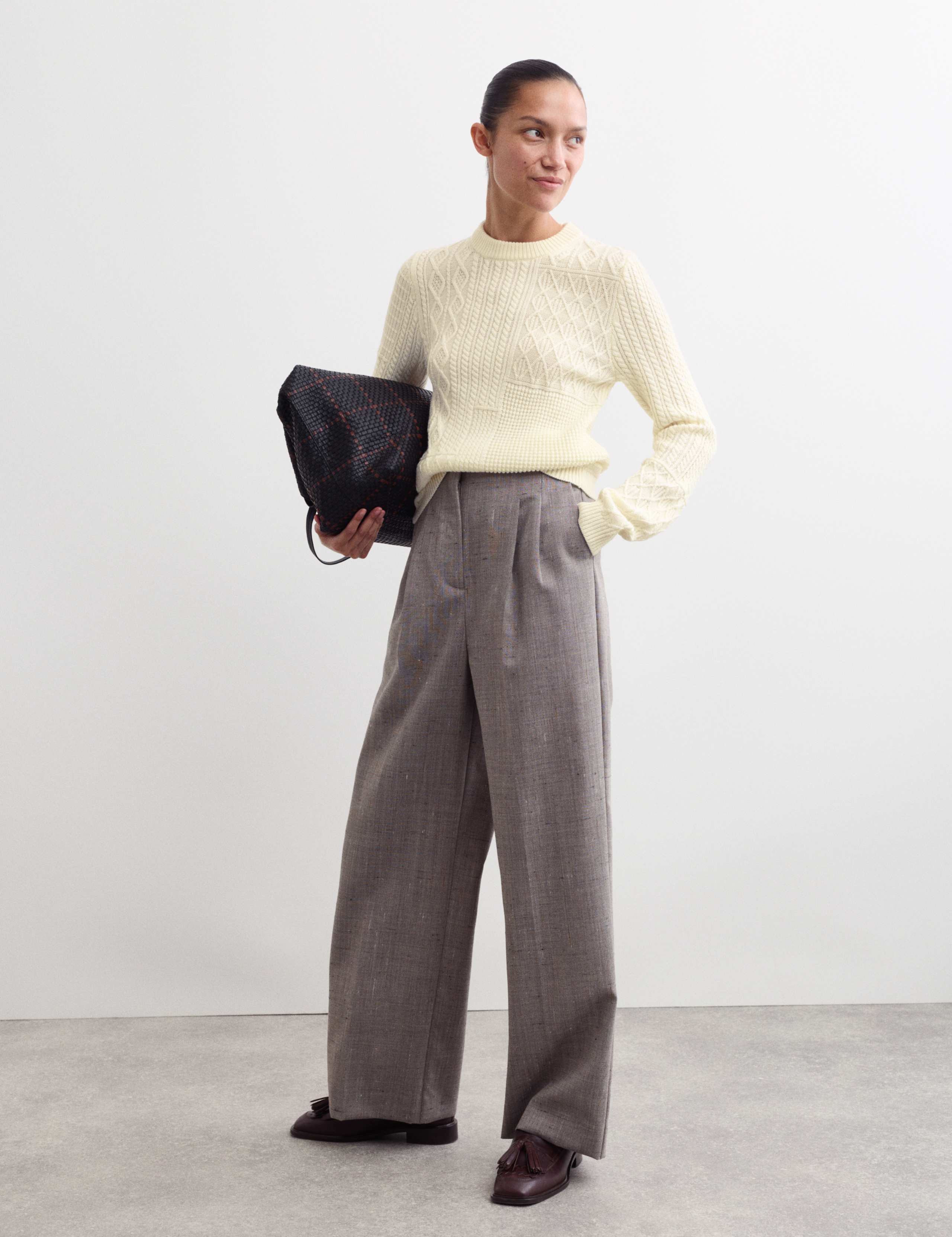 Merino Wool Cable Patchwork Relaxed Jumper 1 of 7