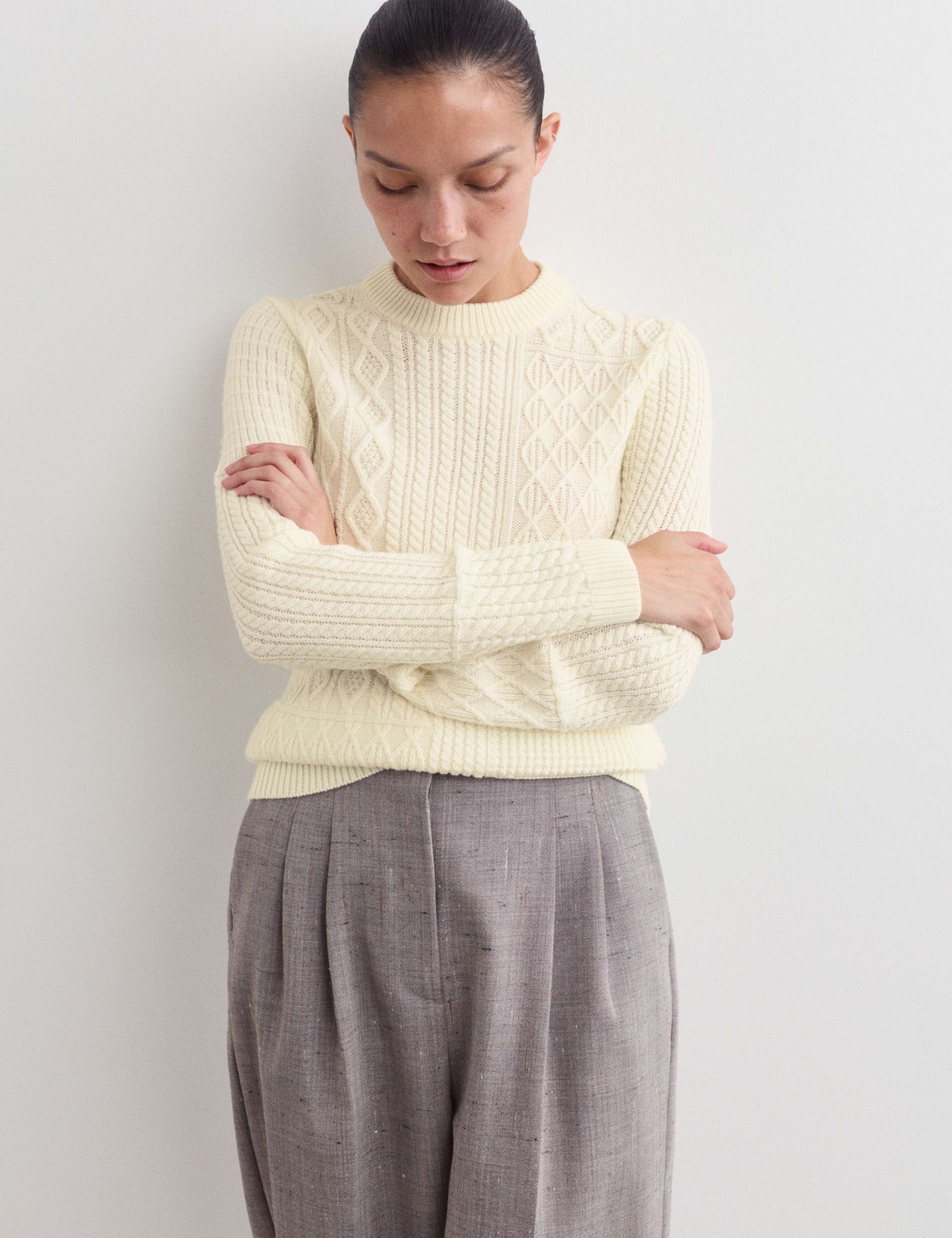 Merino Wool Cable Patchwork Relaxed Jumper 3 of 7