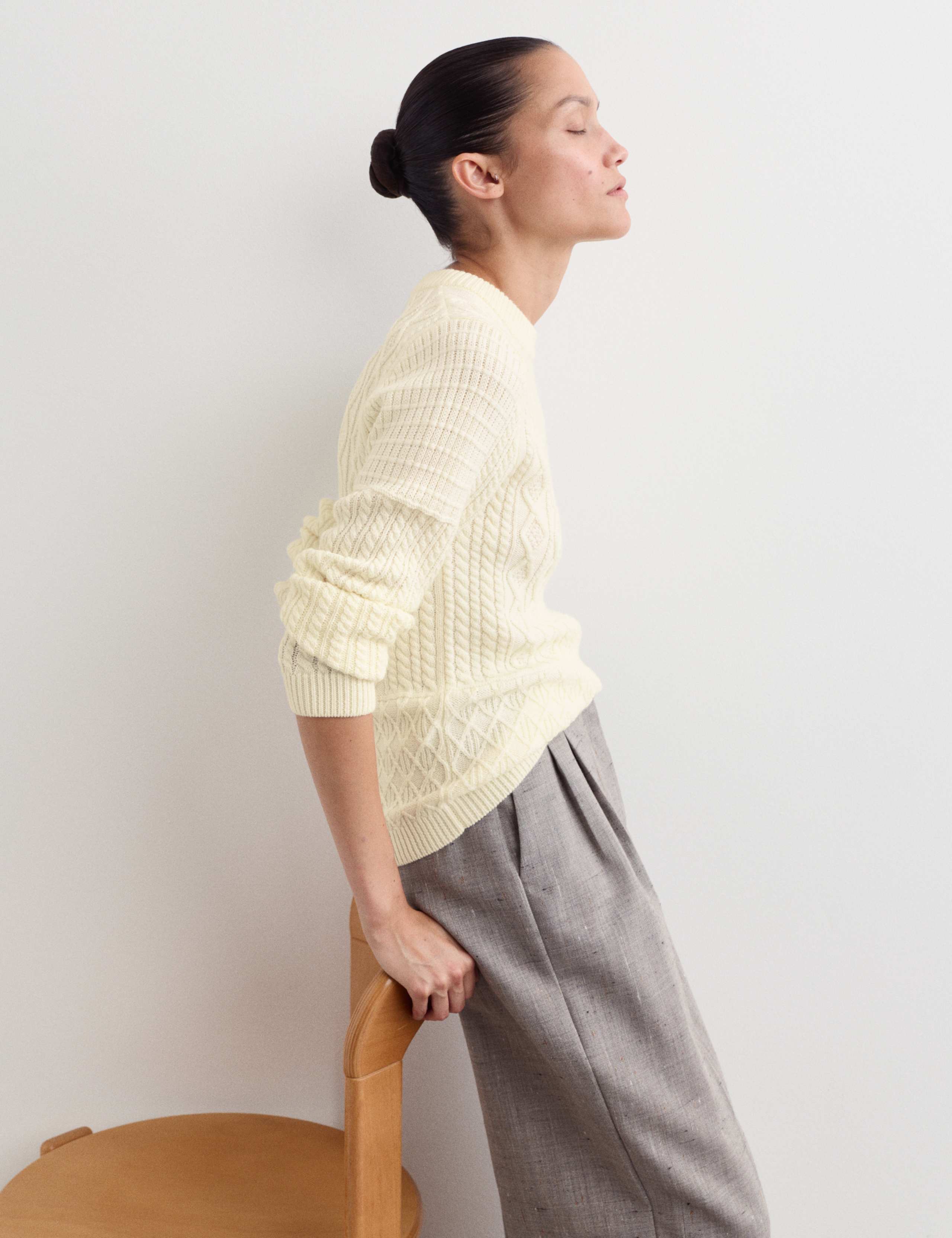 Merino Wool Cable Patchwork Relaxed Jumper 4 of 7