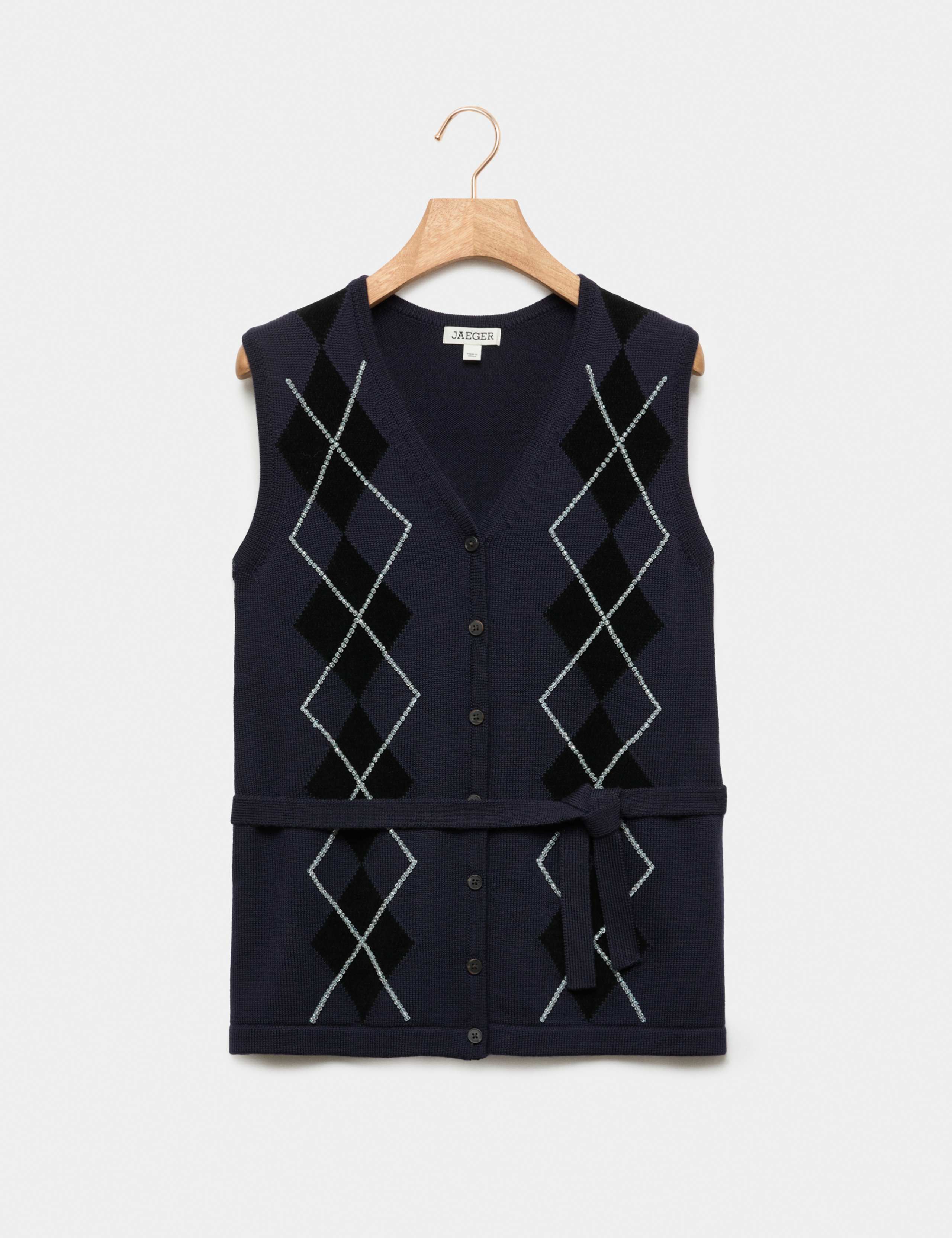 Merino Wool Rich Beaded Argyle Knitted Vest 2 of 7