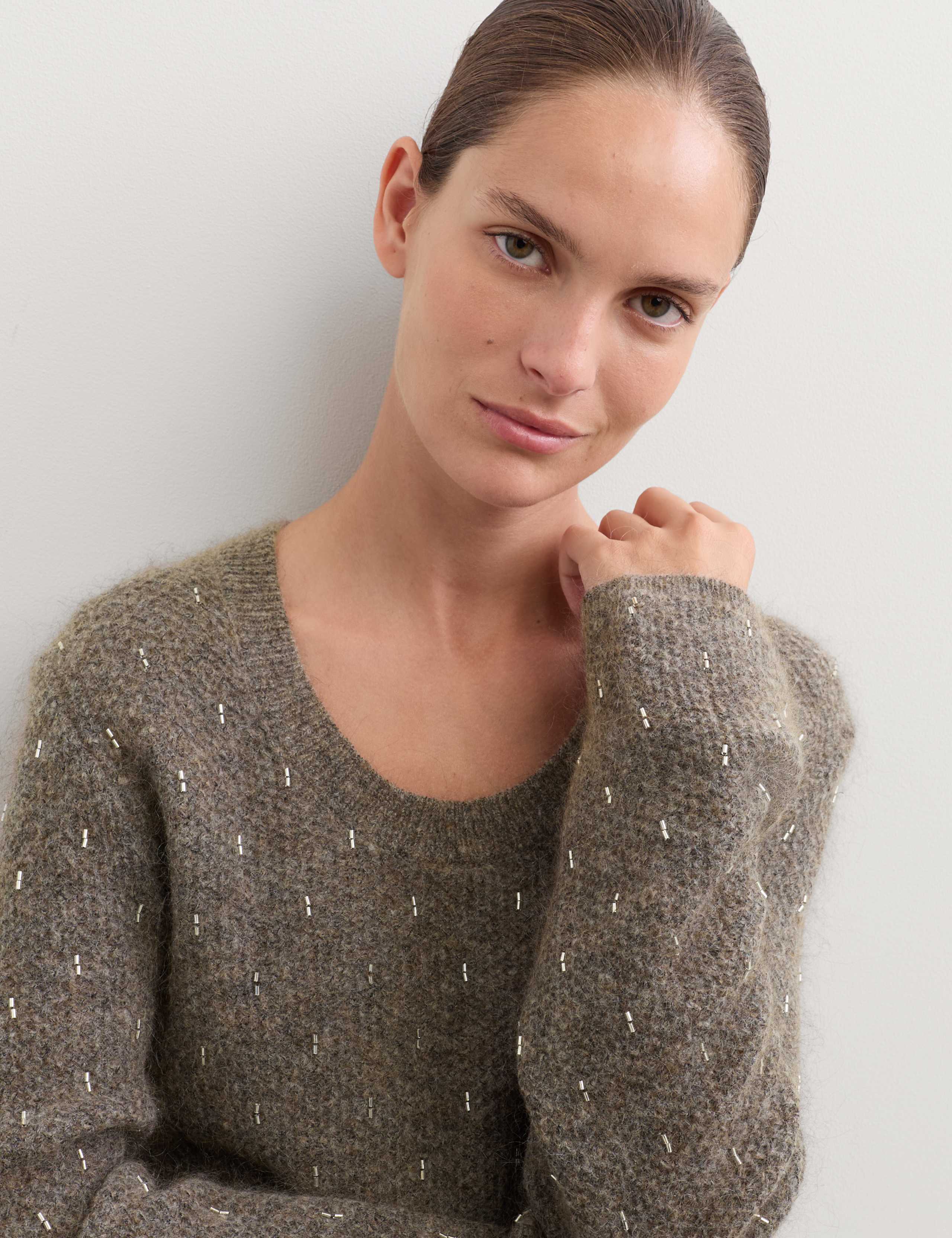 Mohair Blend Beaded Scoop Neck Relaxed Jumper 4 of 7