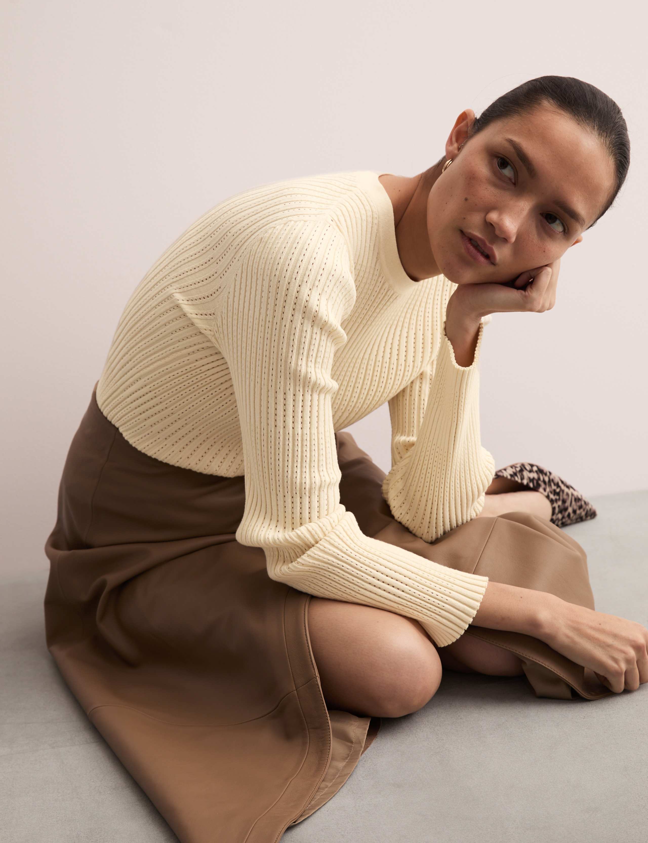 Cotton Rich Pointelle Fitted Knitted Top 3 of 7