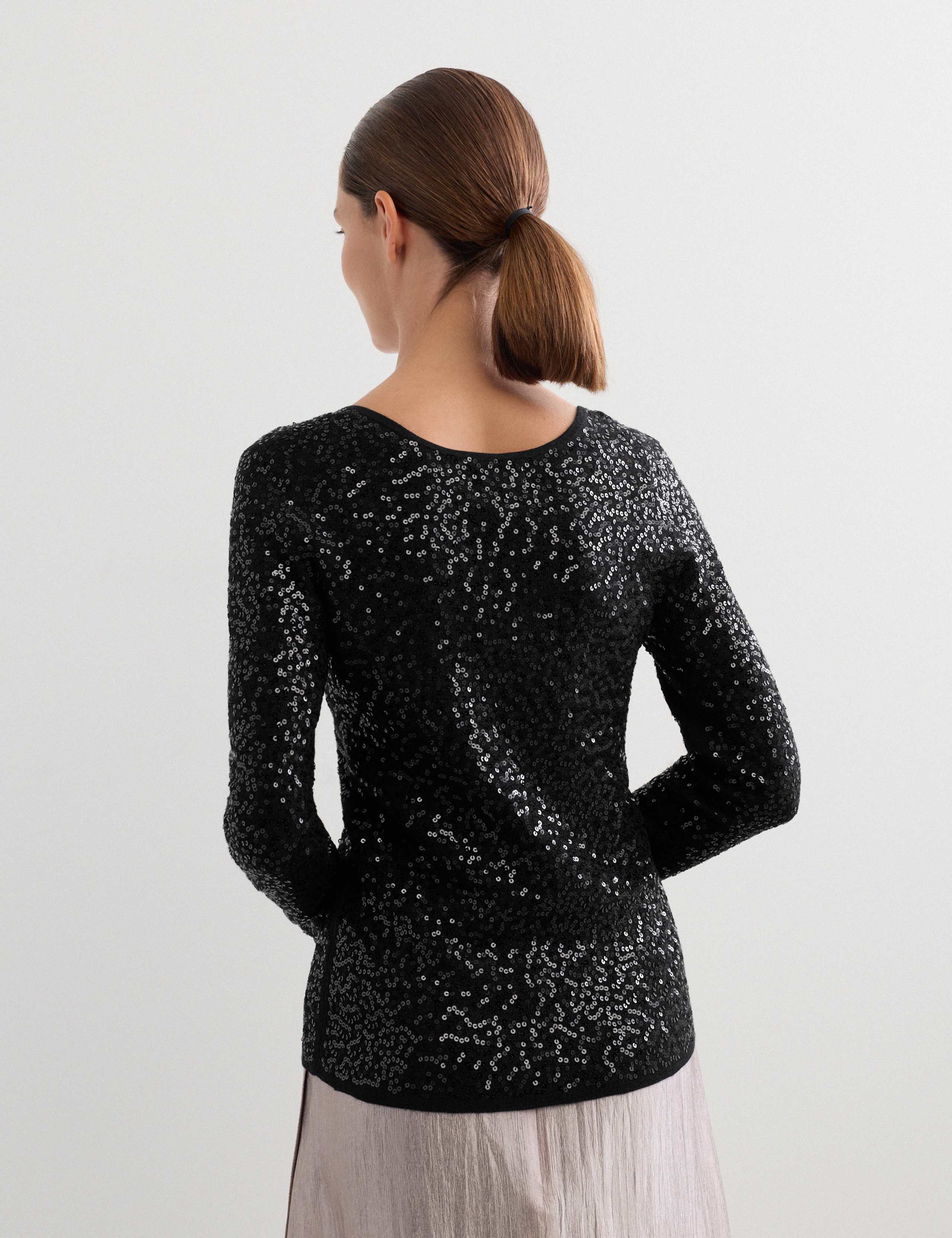 Pure Merino Wool Sequin Scoop Neck Knitted Top 5 of 6
