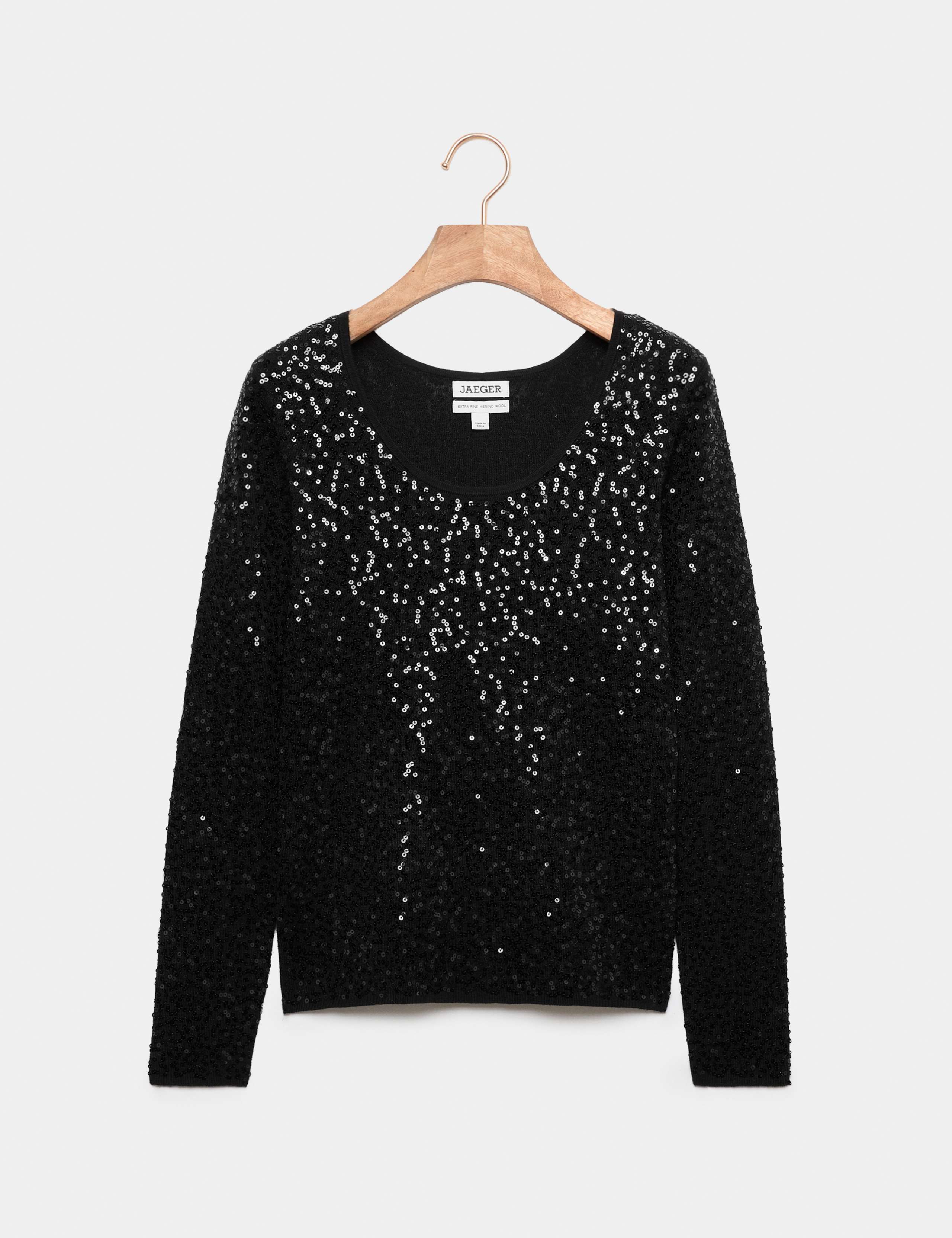 Pure Merino Wool Sequin Scoop Neck Knitted Top 2 of 6