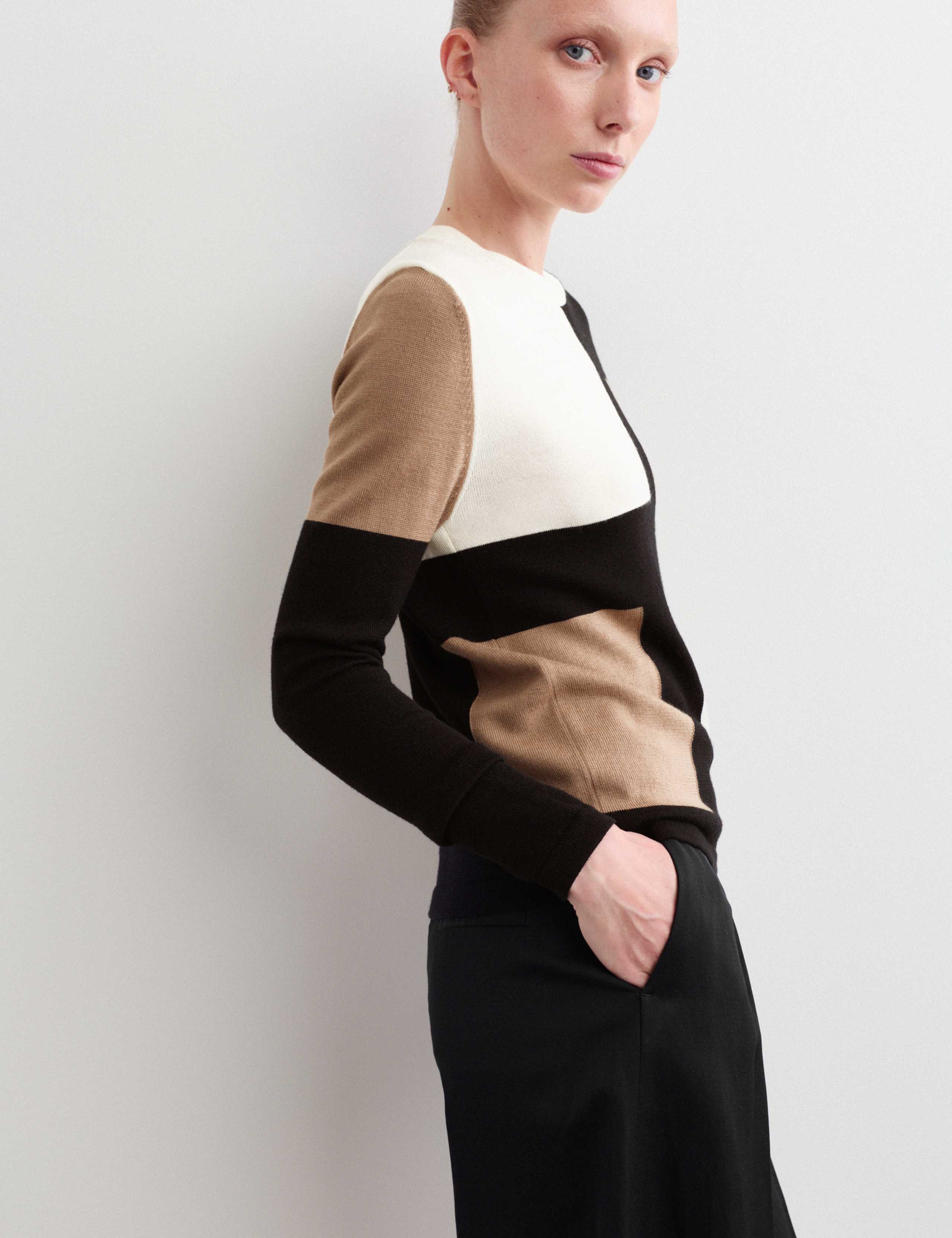 Pure Merino Wool Colour Block Jumper 5 of 6
