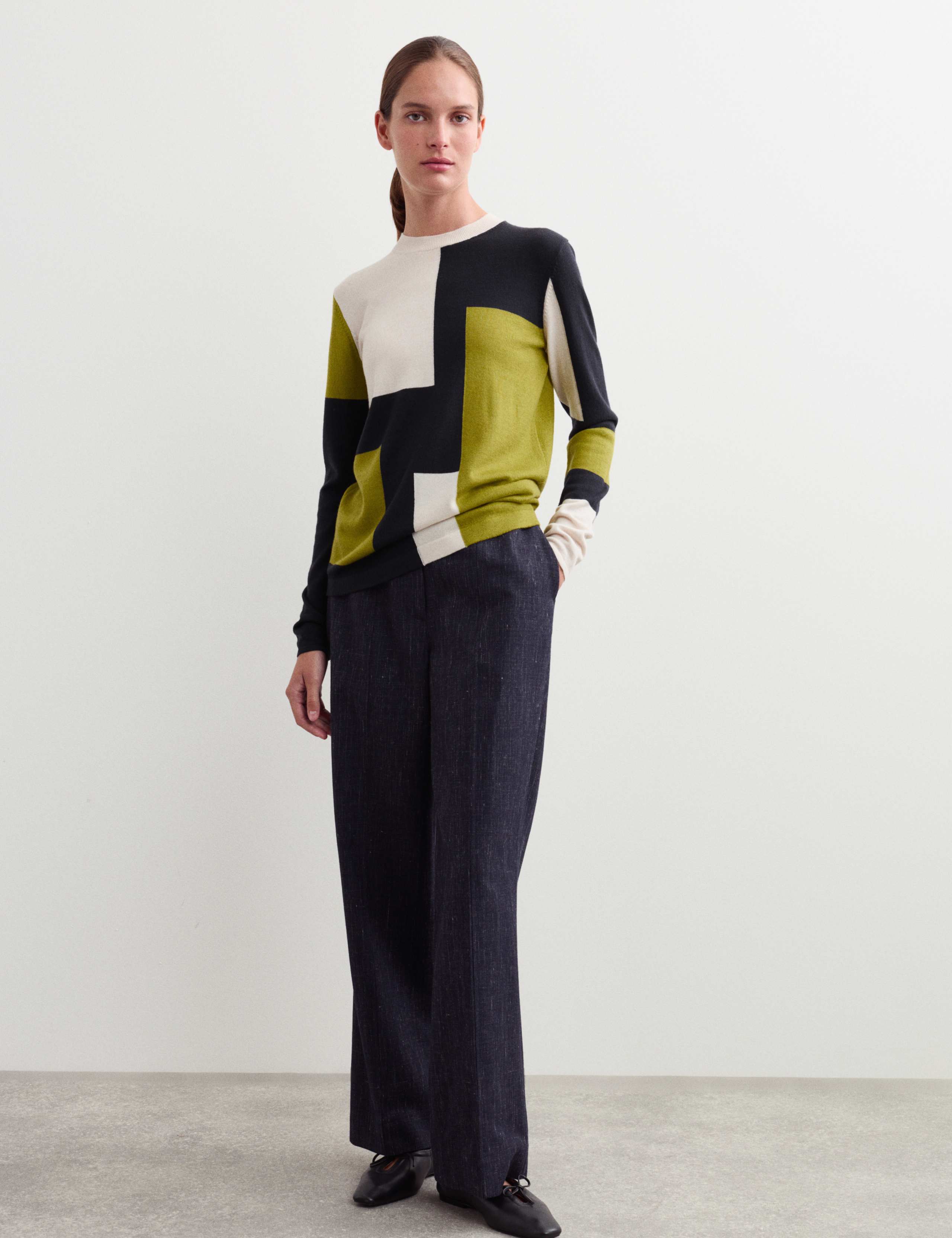 Pure Merino Wool Colour Block Jumper 1 of 5