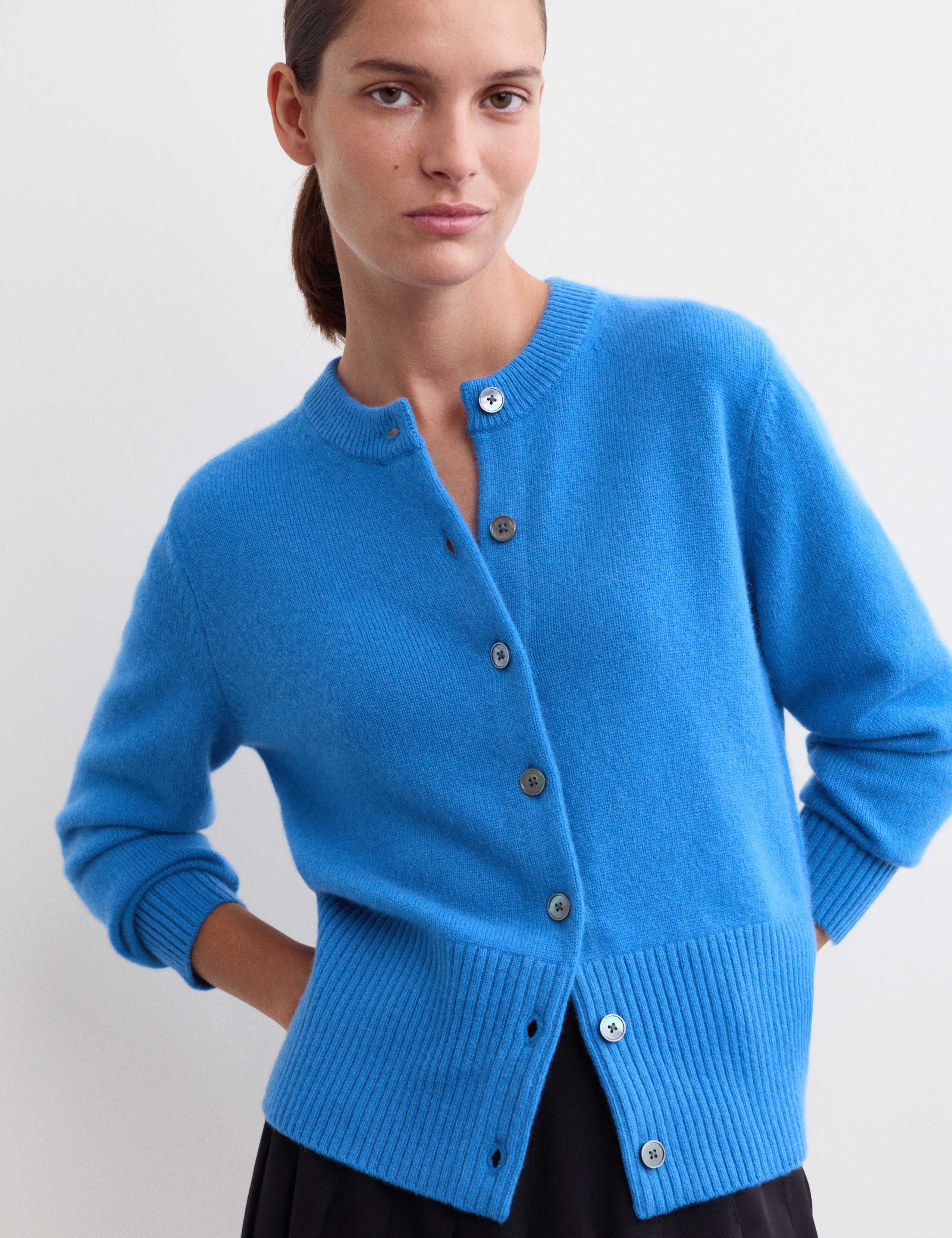 Pure Cashmere Round Neck Relaxed Cardigan 1 of 6