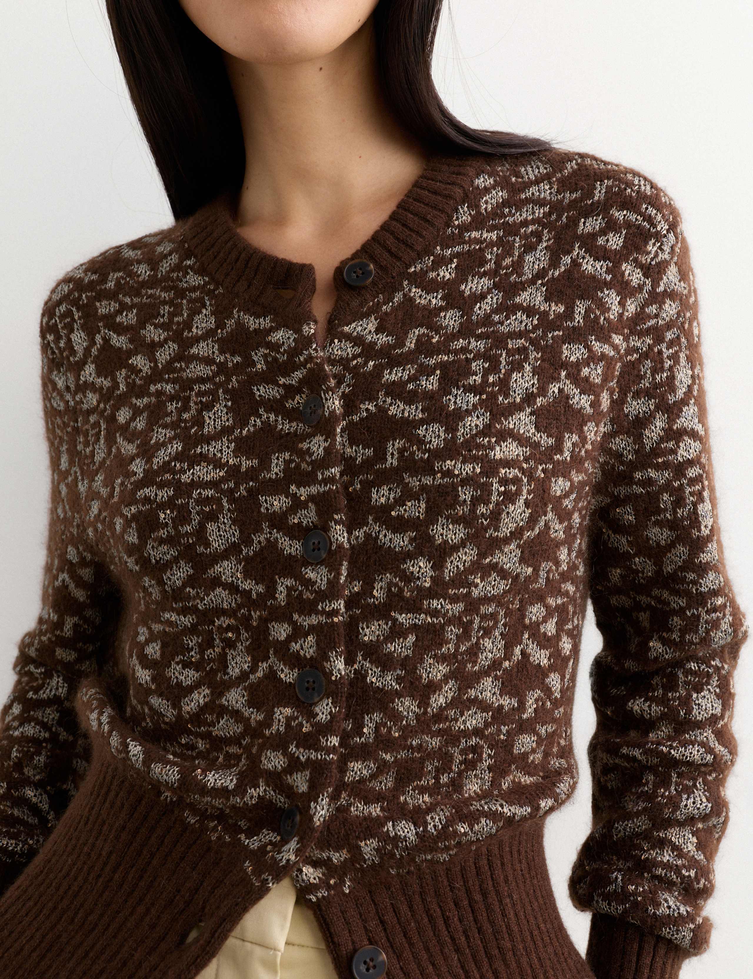 Mohair Blend Sequin V Neck Cardigan 3 of 8