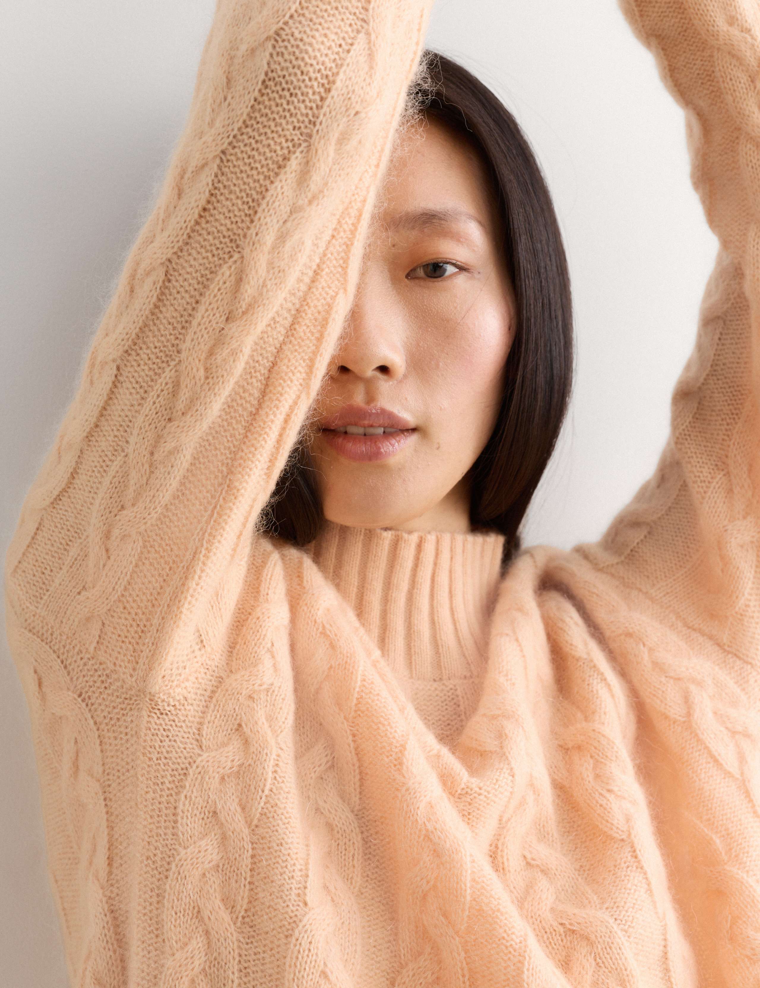 Mohair Blend Cable Knit Funnel Neck Jumper 3 of 7
