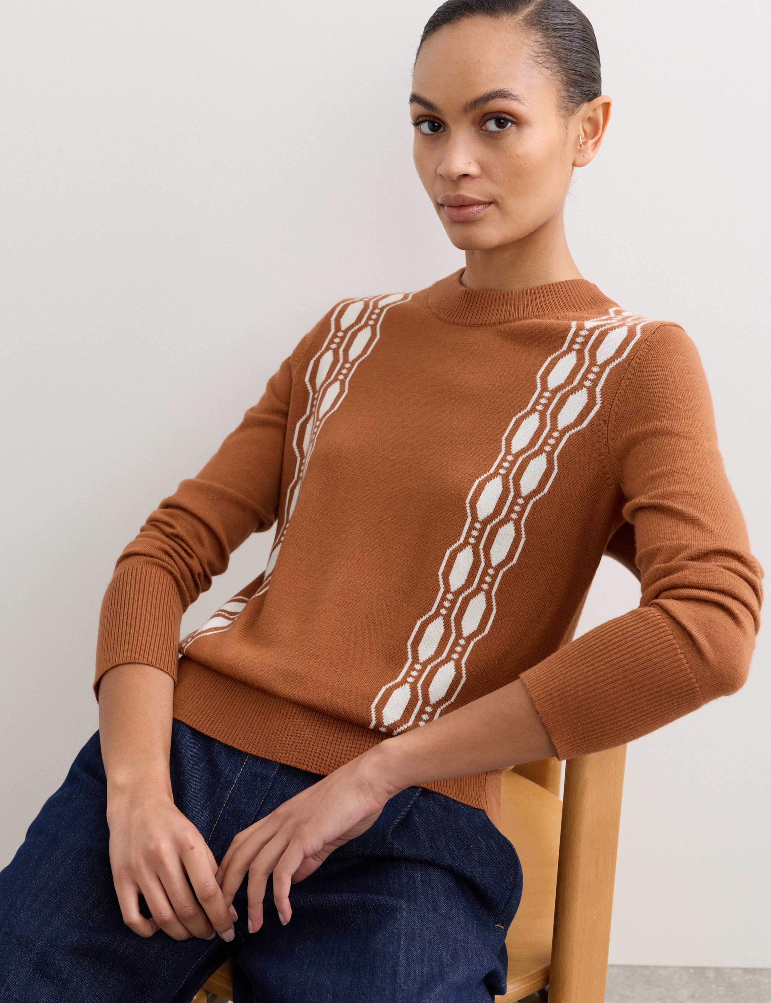 Pure Merino Wool Geometric Jacquard Jumper 1 of 6
