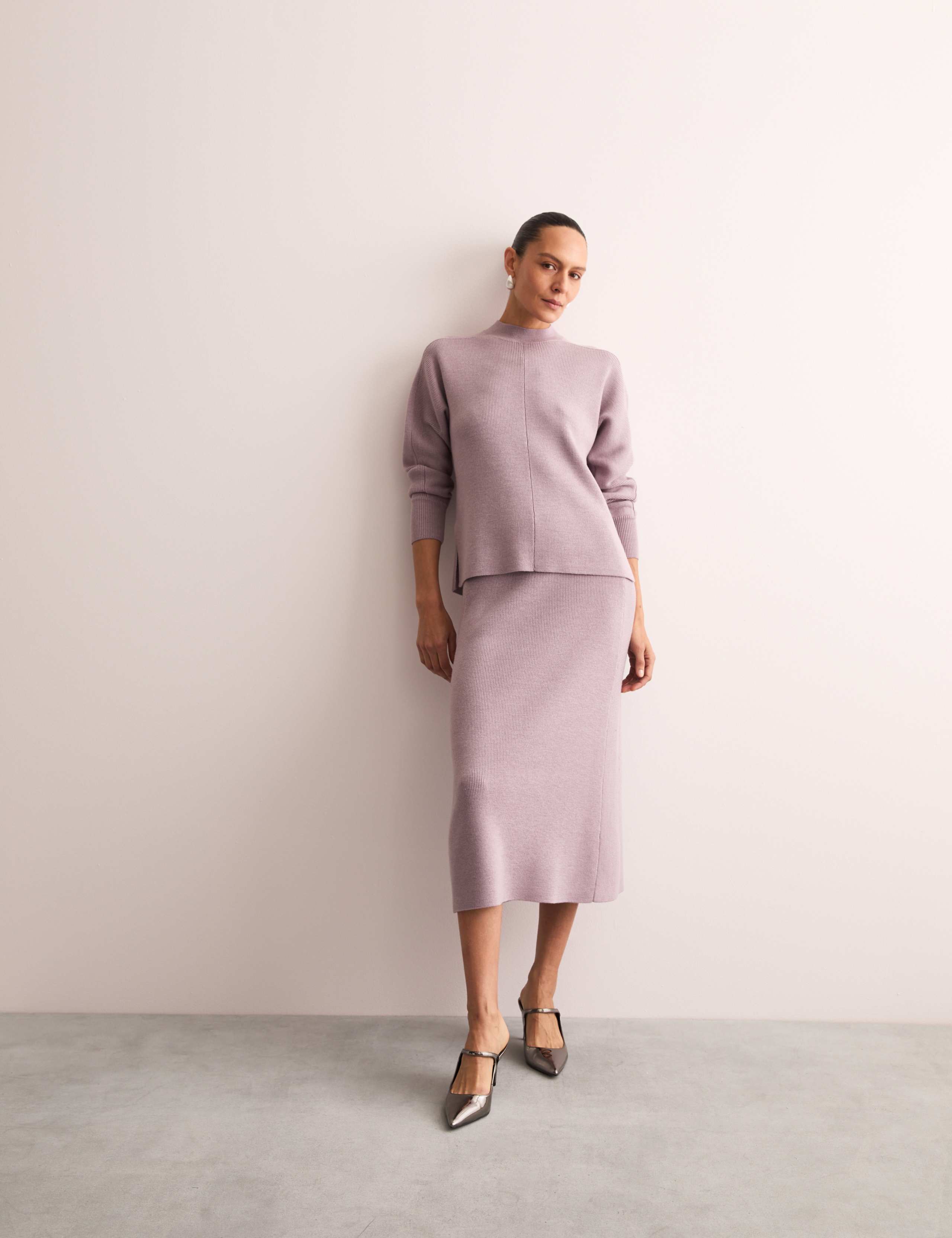 Pure Merino Wool Ribbed Funnel Neck Jumper 3 of 8