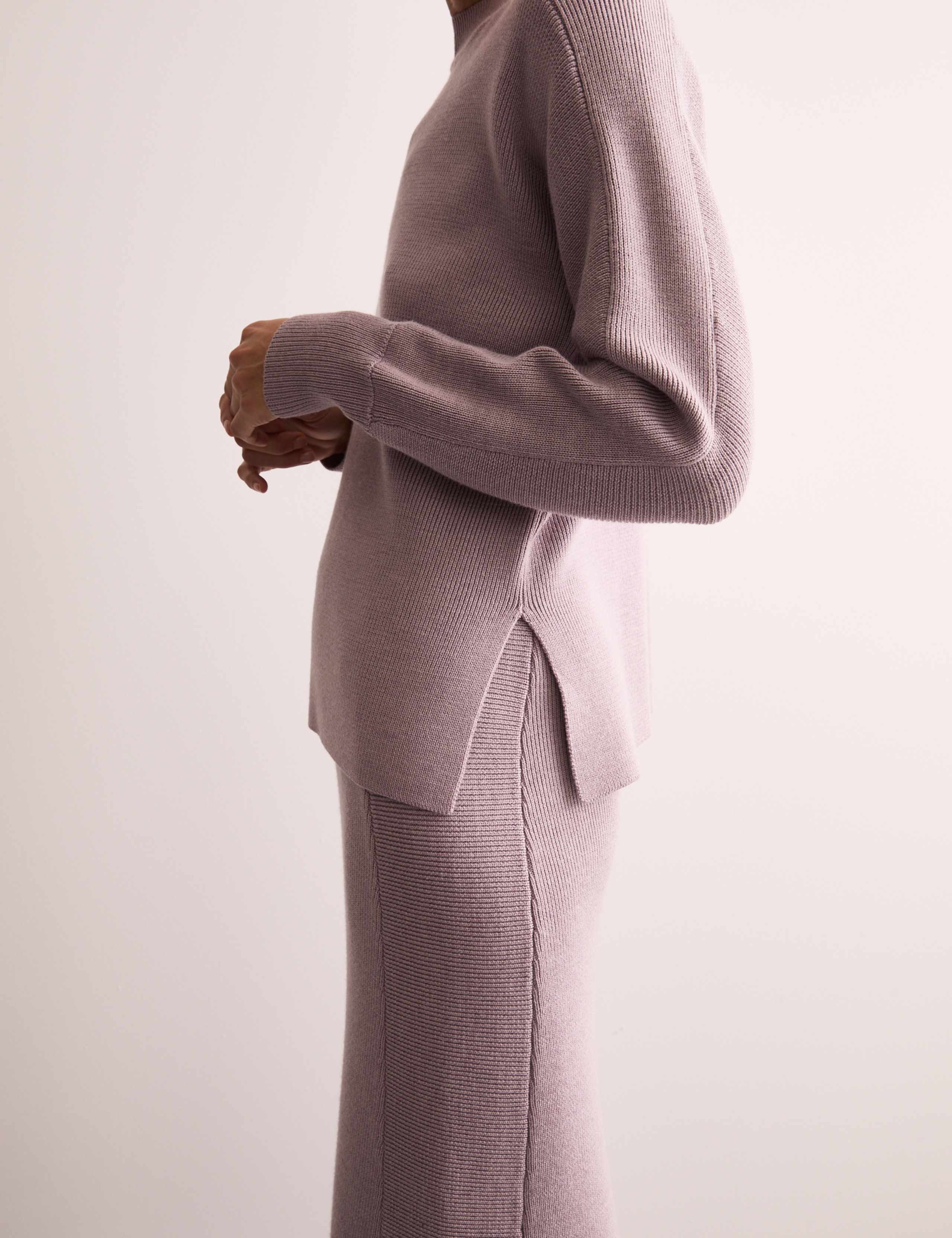 Pure Merino Wool Ribbed Funnel Neck Jumper 5 of 8