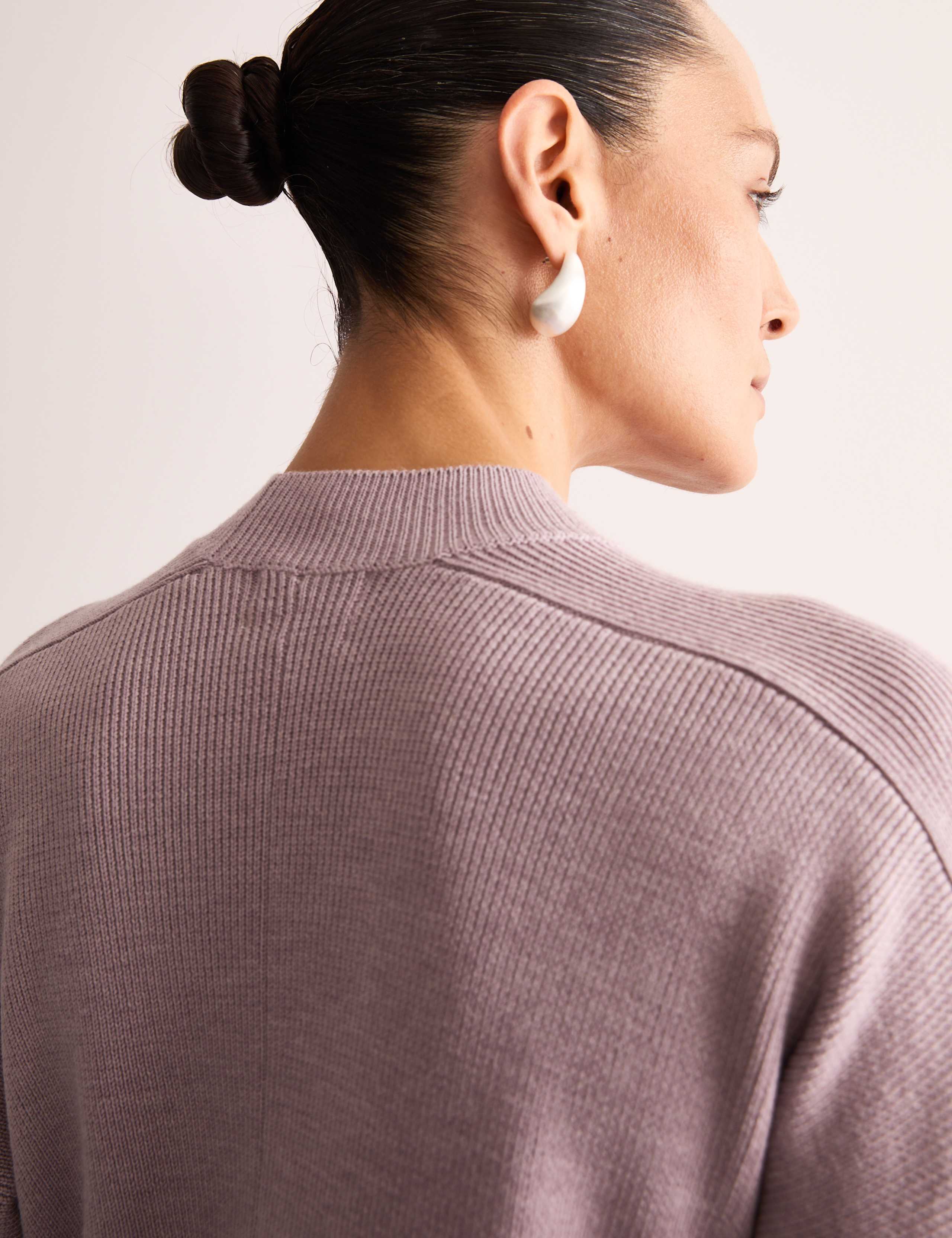 Pure Merino Wool Ribbed Funnel Neck Jumper 7 of 8