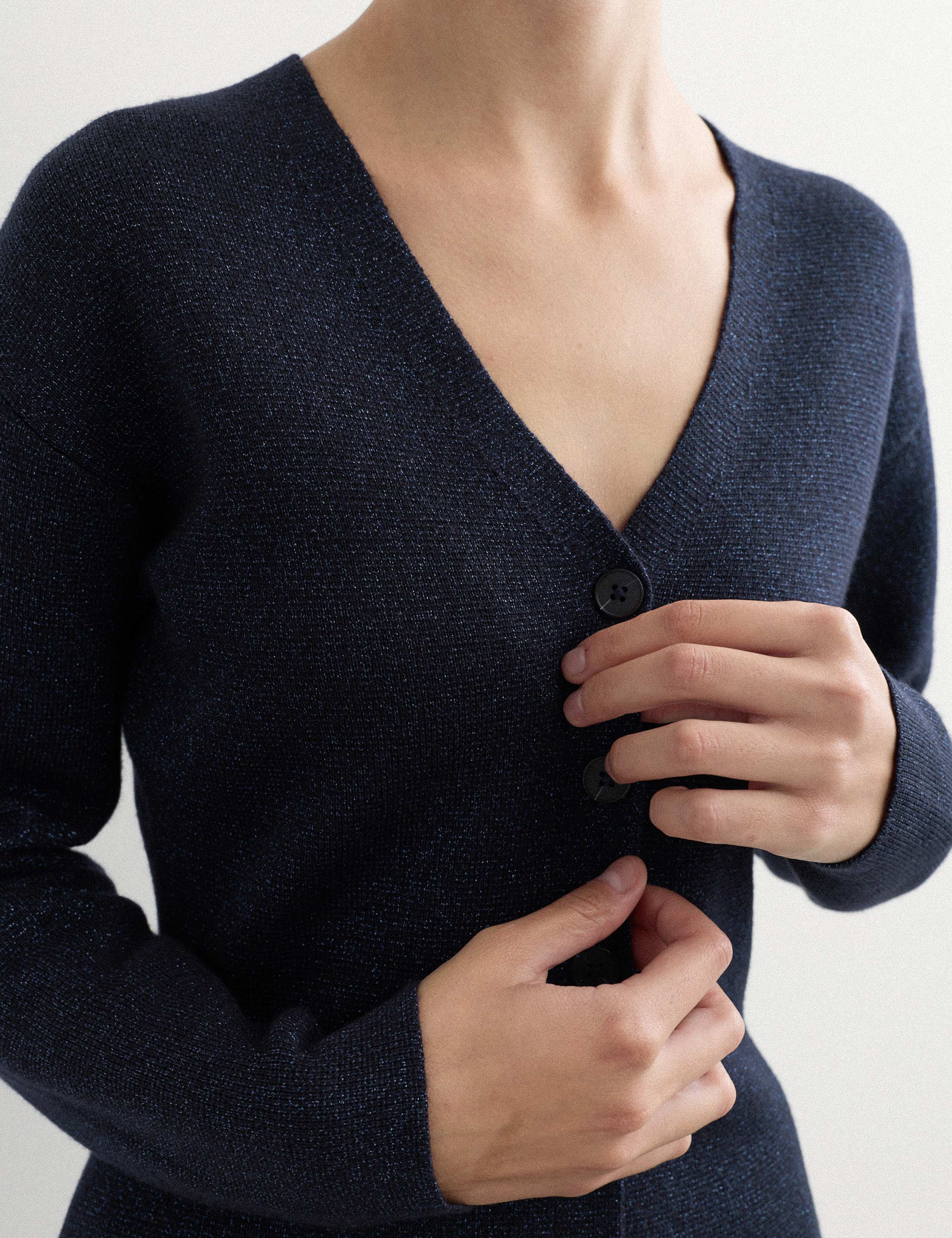 Merino Wool Rich Sparkly V Neck Cardigan 3 of 7