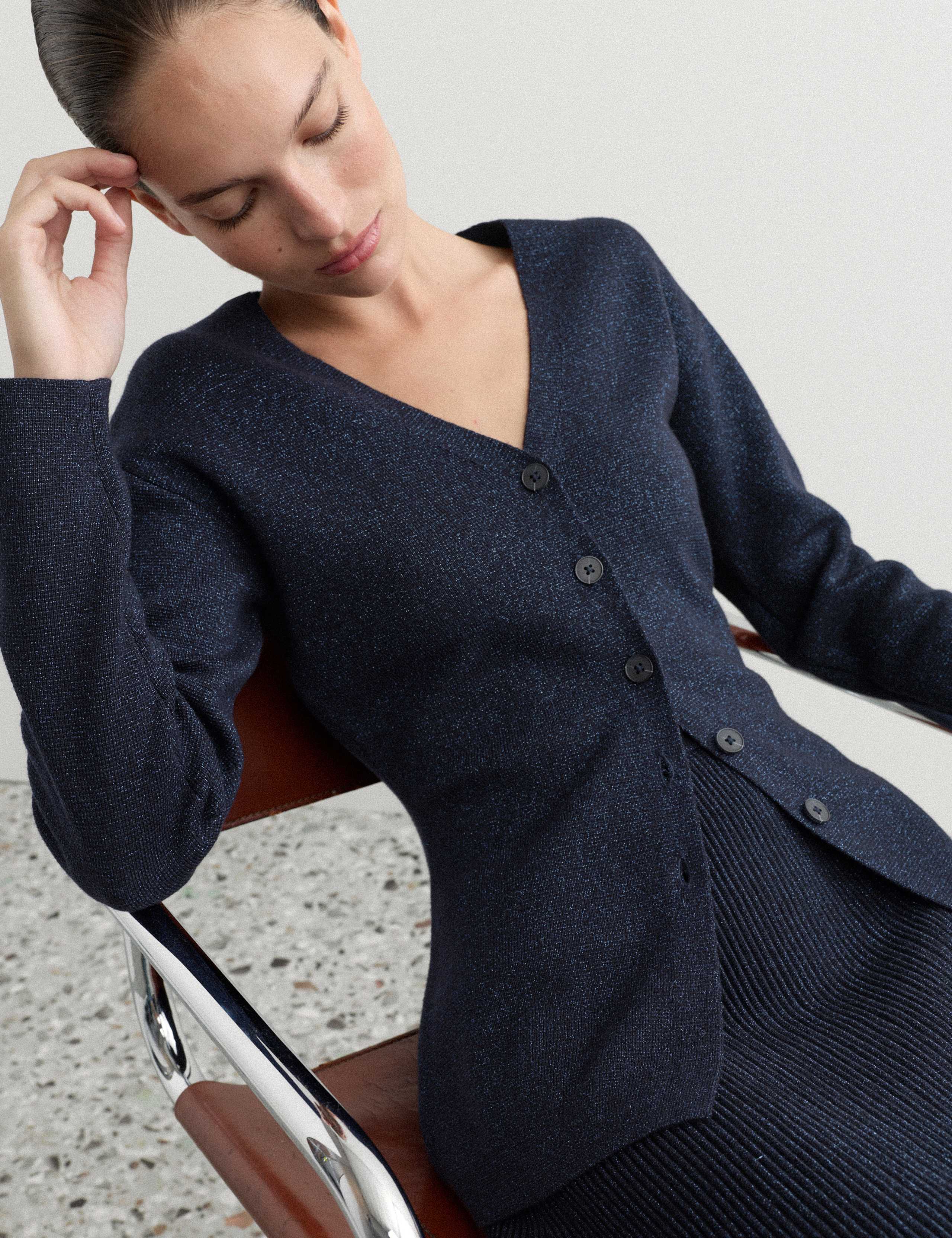 Merino Wool Rich Sparkly V Neck Cardigan 7 of 7