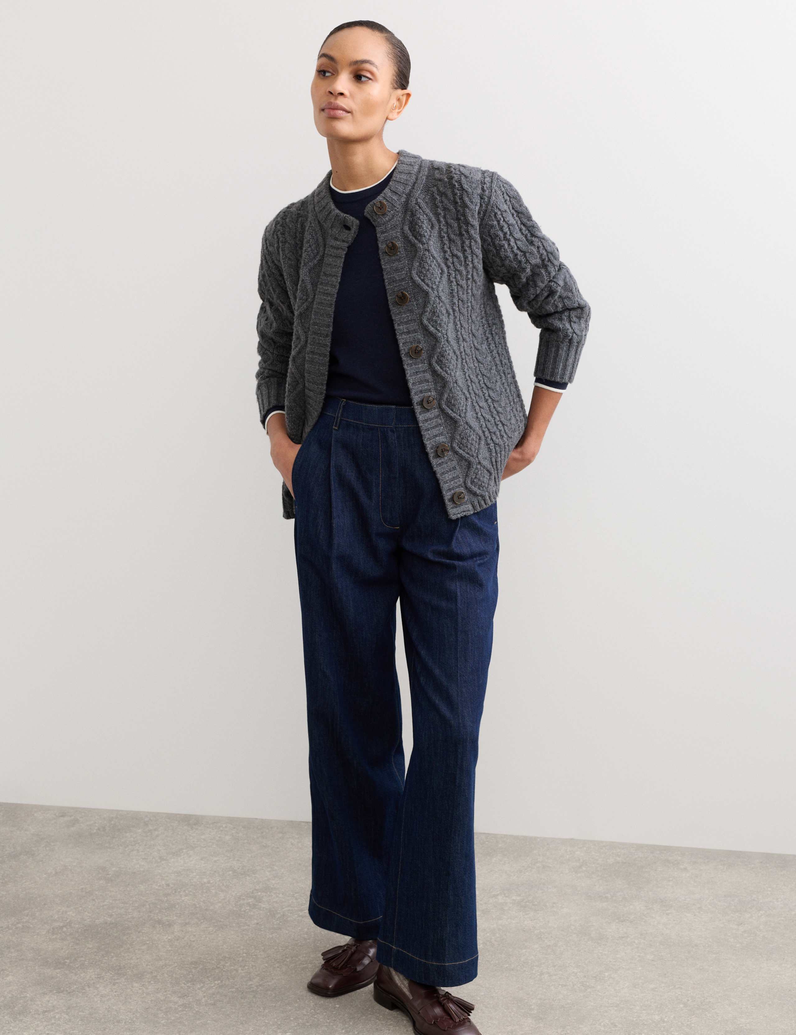 Pure Merino Wool Cable Knit Cardigan 1 of 6