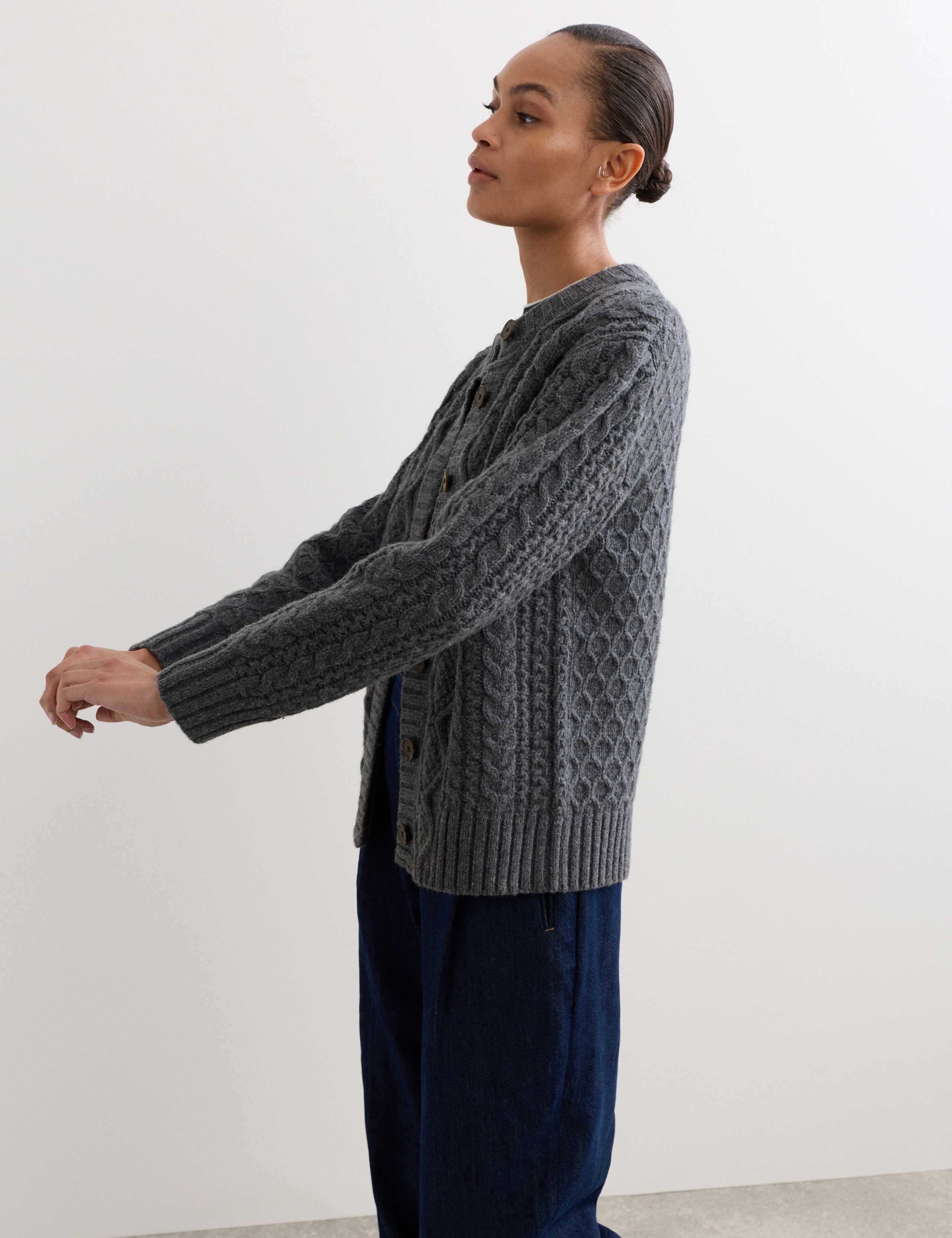 Pure Merino Wool Cable Knit Cardigan 5 of 6