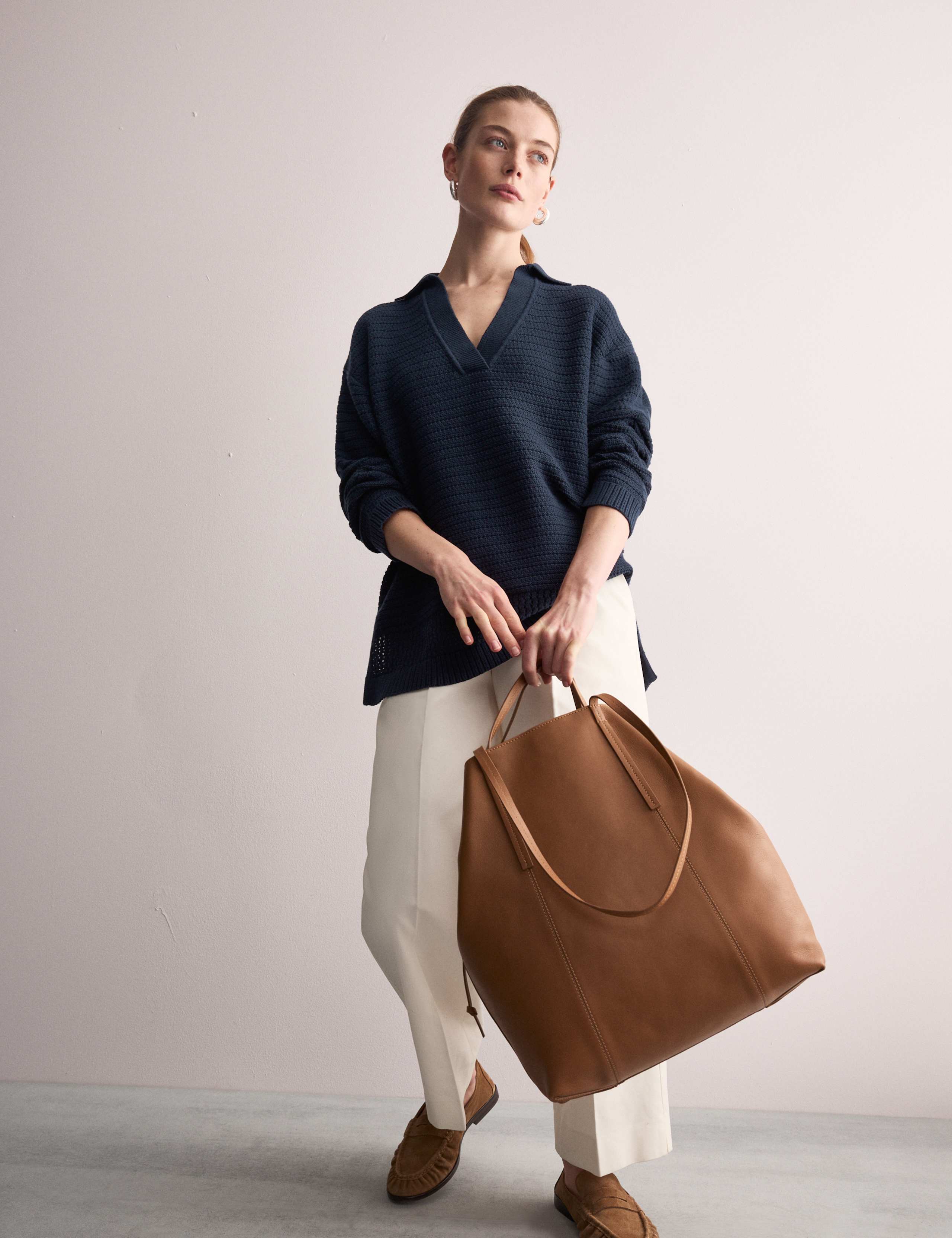 Pure Cotton Textured Collared Relaxed Jumper 3 of 6
