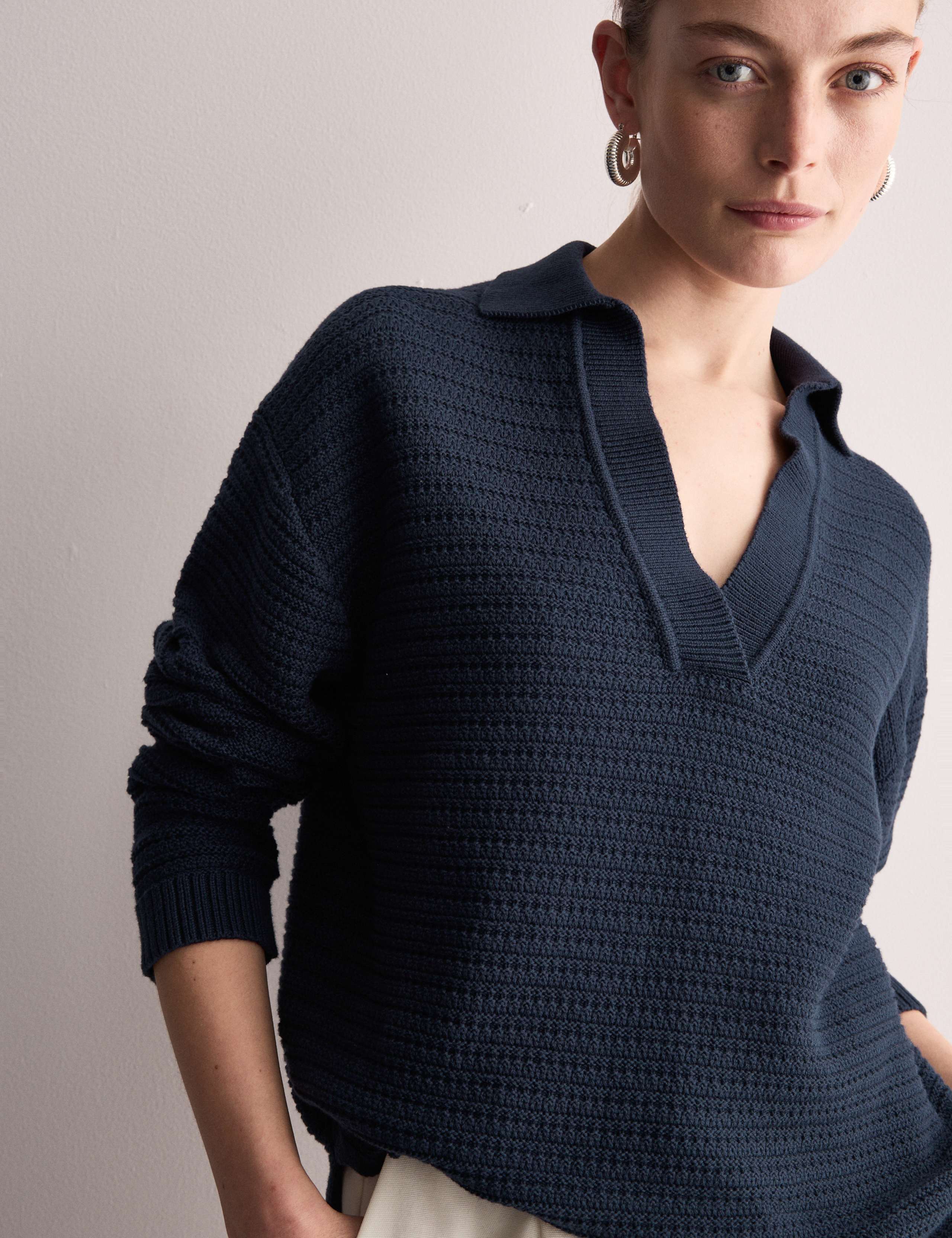 Pure Cotton Textured Collared Relaxed Jumper 4 of 6