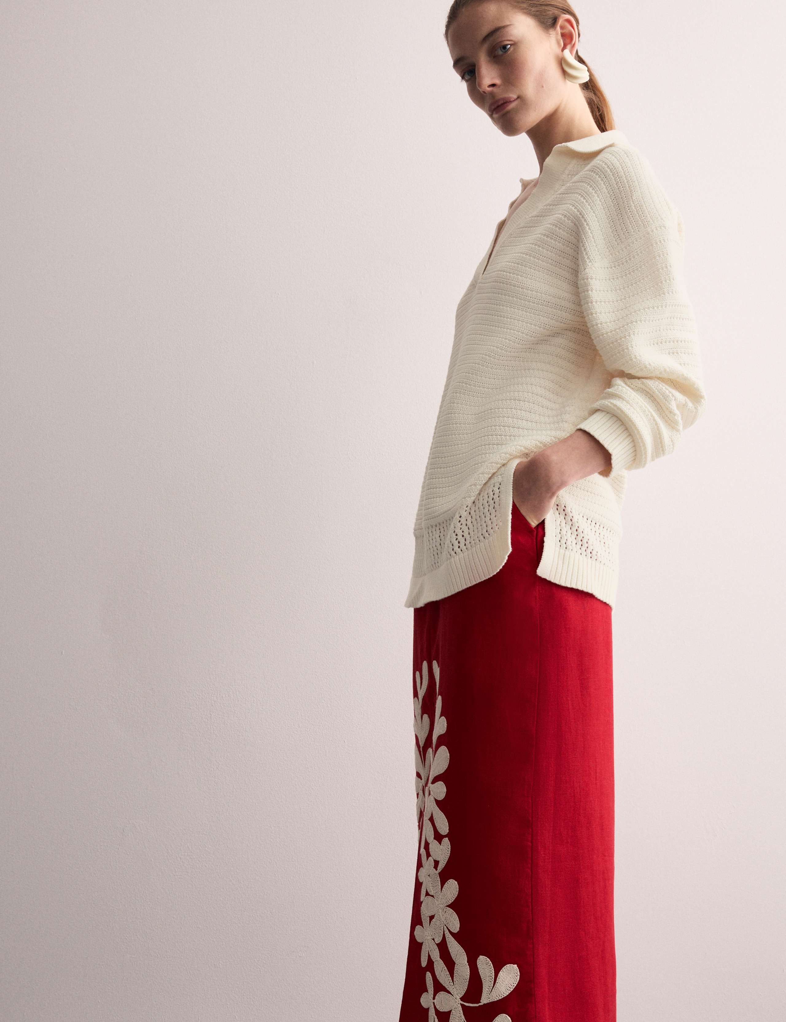 Pure Cotton Textured Collared Relaxed Jumper 6 of 7