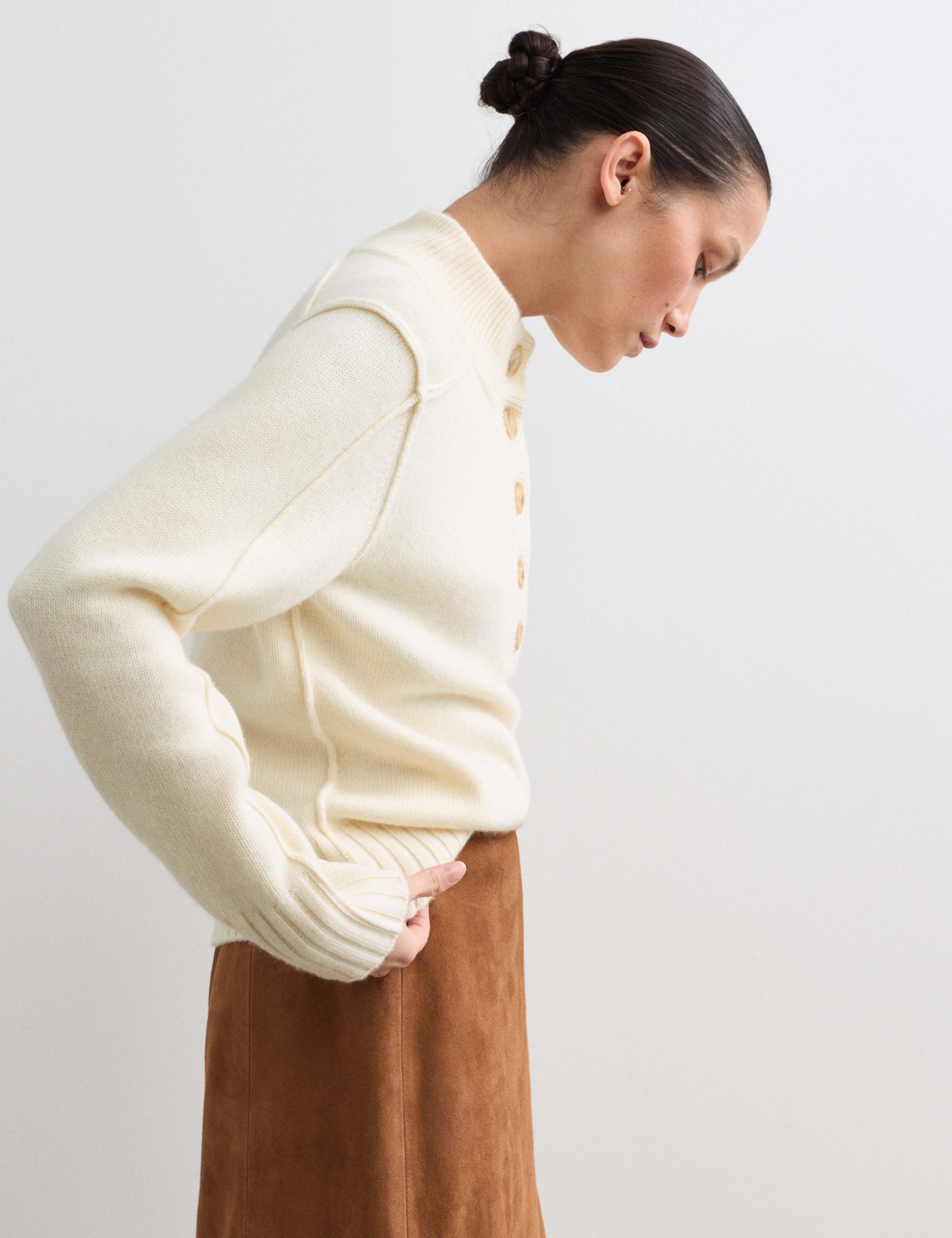 Cashmere Blend Henley Funnel Neck Jumper 1 of 5