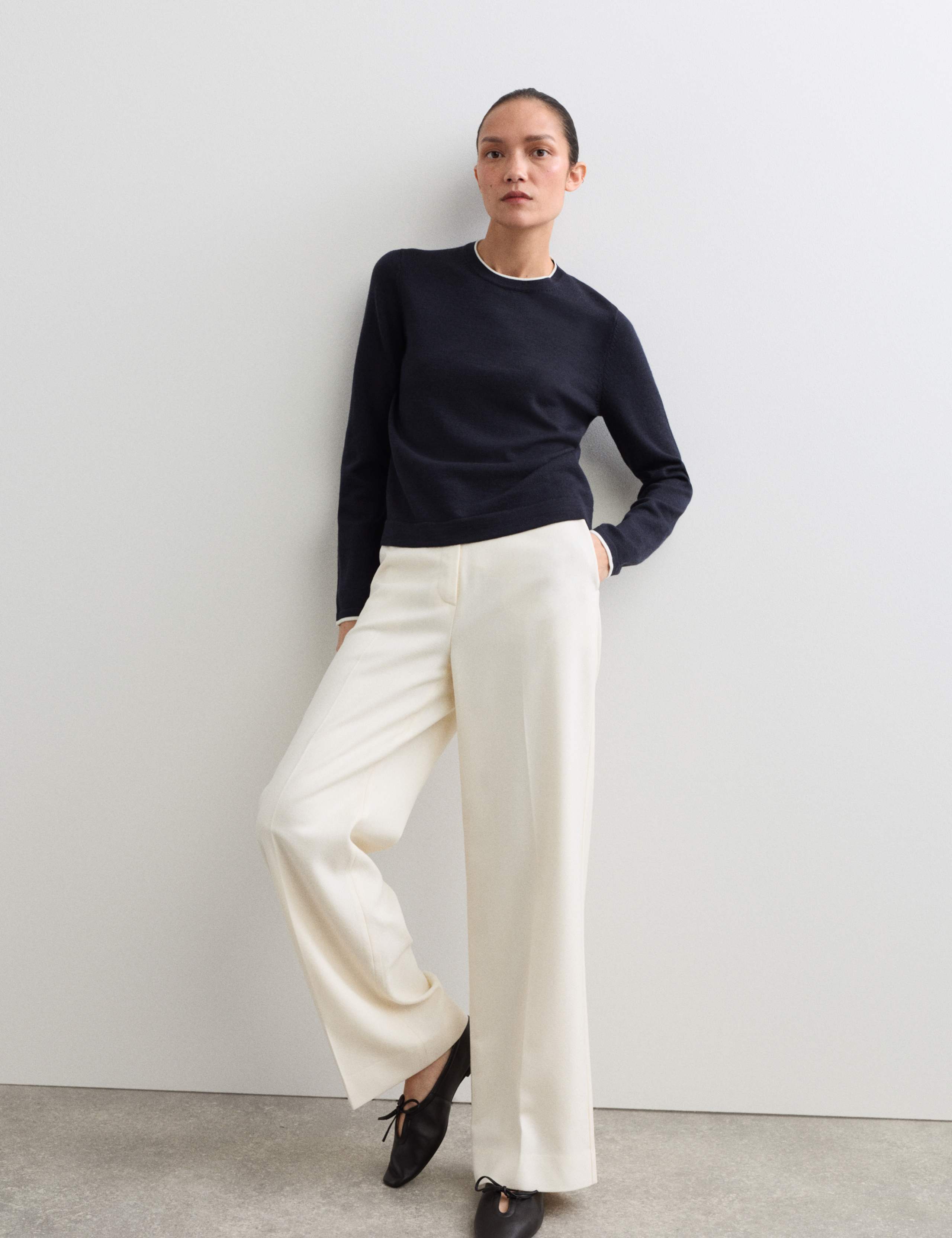 Merino Wool Rich Tipped Crew Neck Jumper 1 of 6