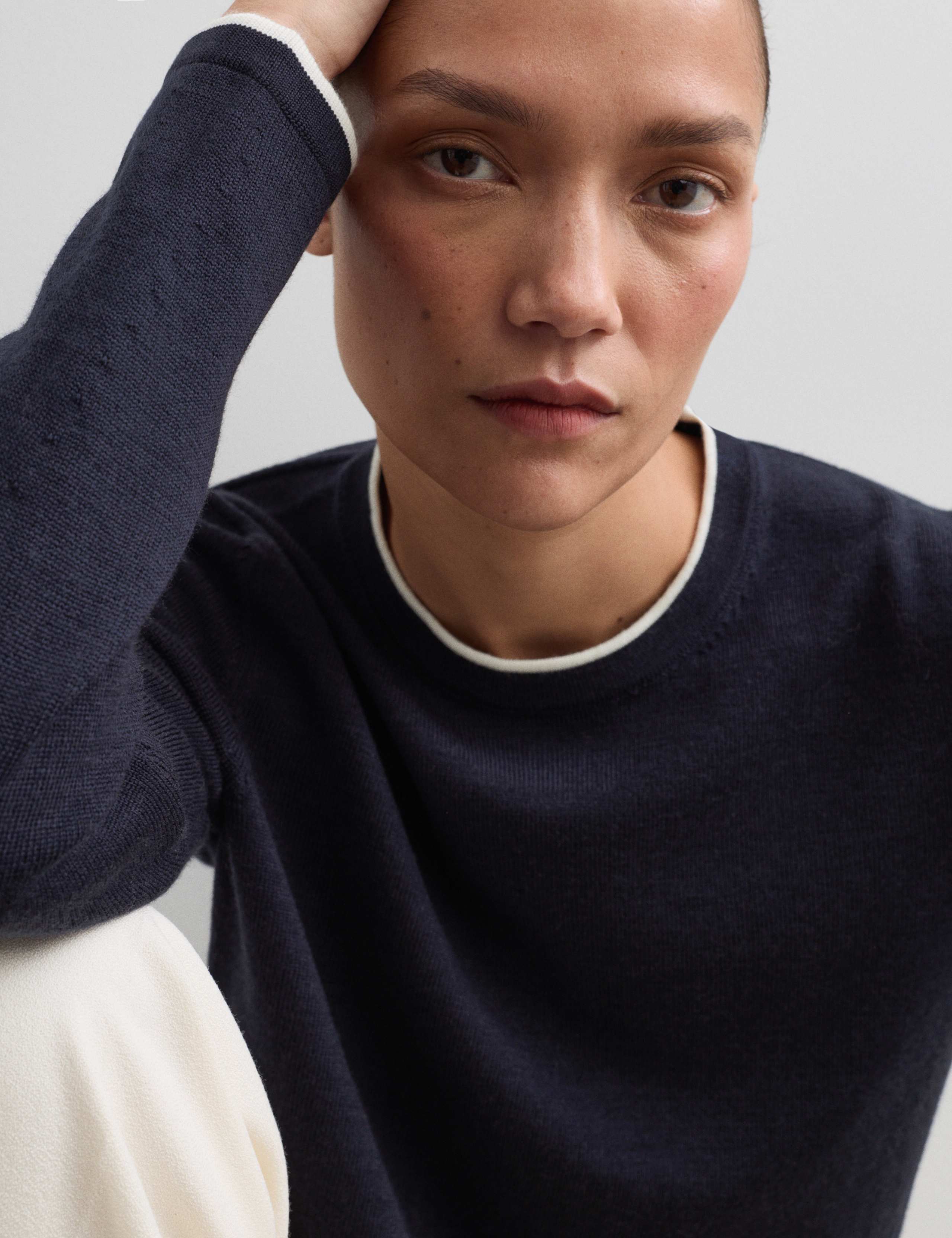 Merino Wool Rich Tipped Crew Neck Jumper 3 of 6