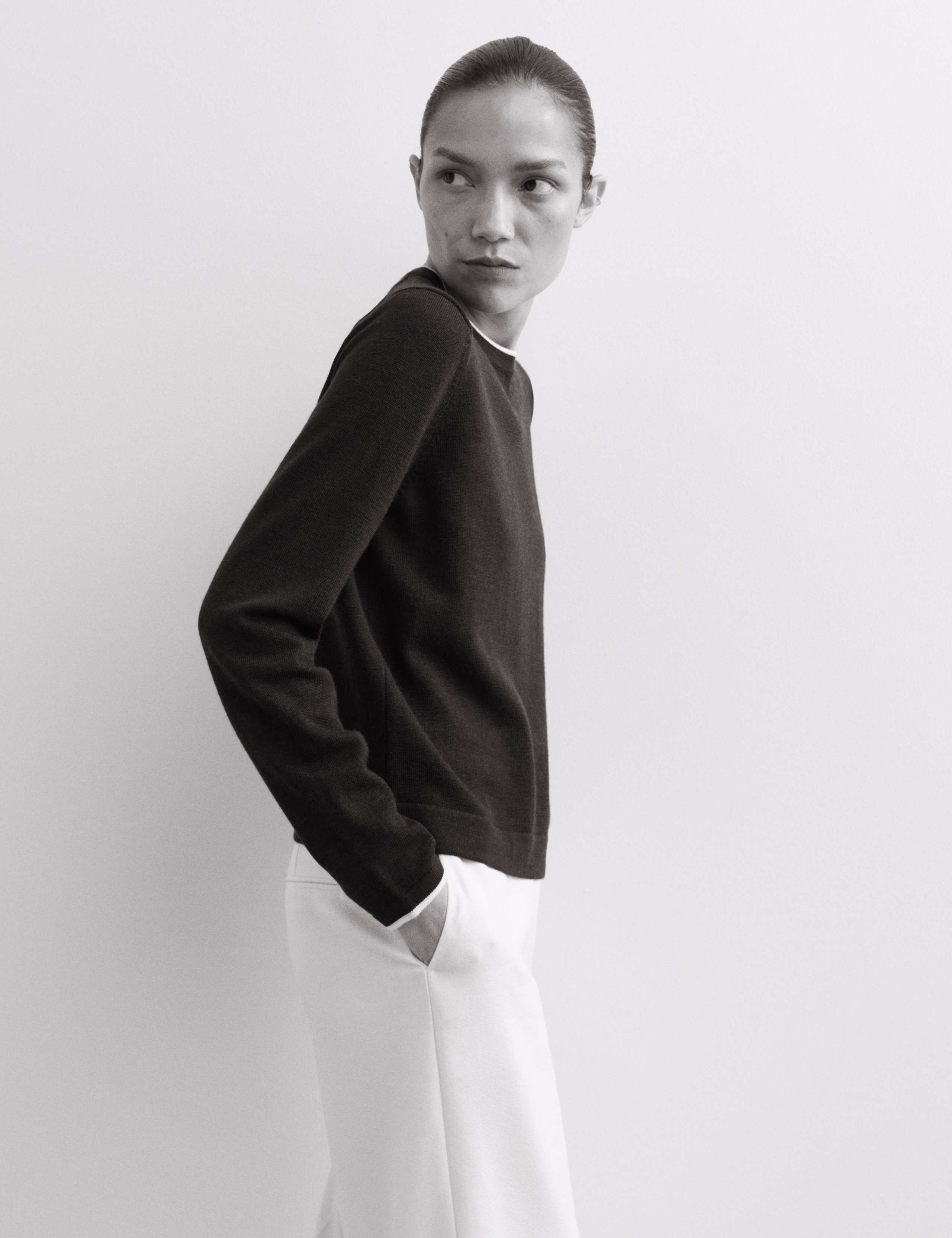 Merino Wool Rich Tipped Crew Neck Jumper 4 of 6