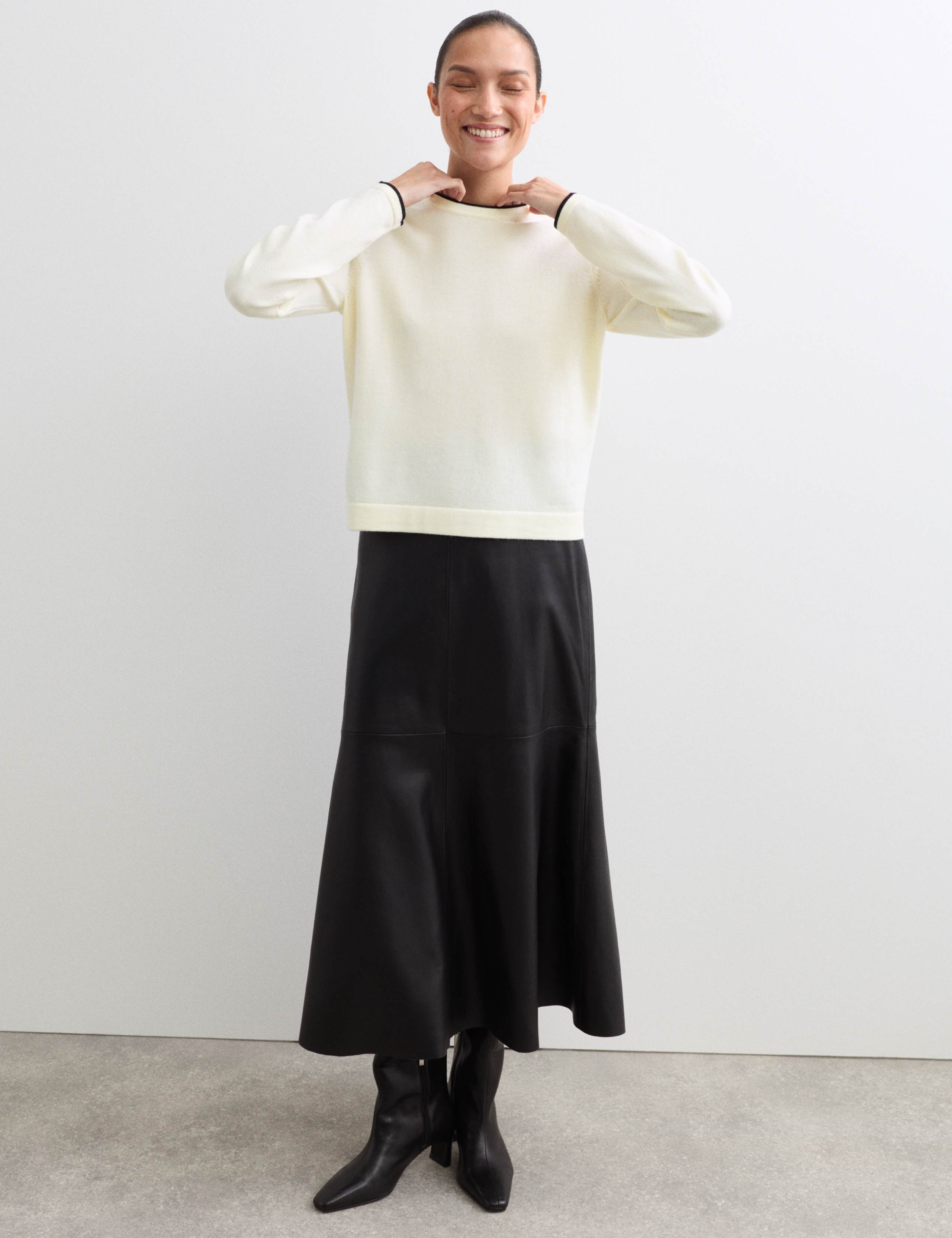 Merino Wool Rich Tipped Crew Neck Jumper 1 of 6