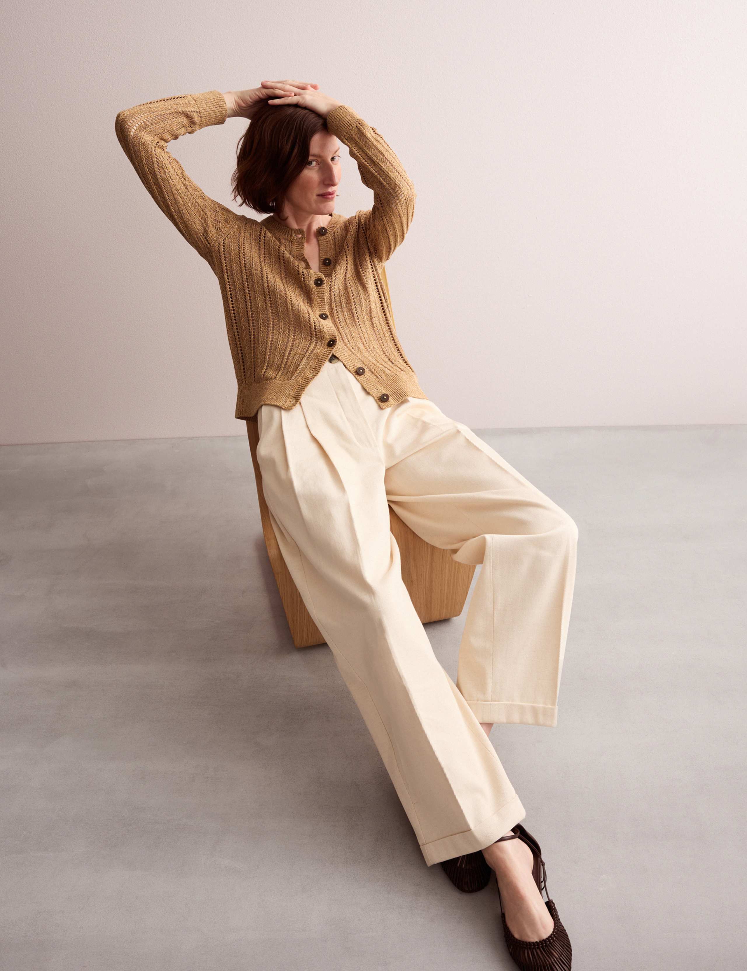 Linen Blend Open Knit Button Front Cardigan 5 of 9