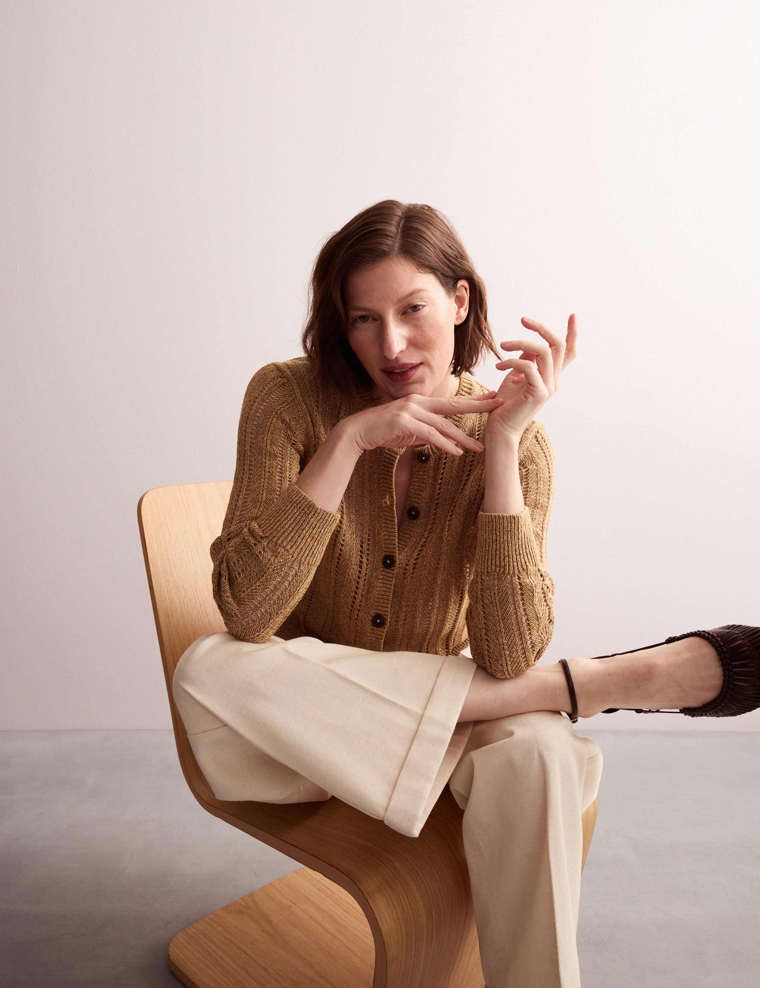 Linen Blend Open Knit Button Front Cardigan 7 of 9