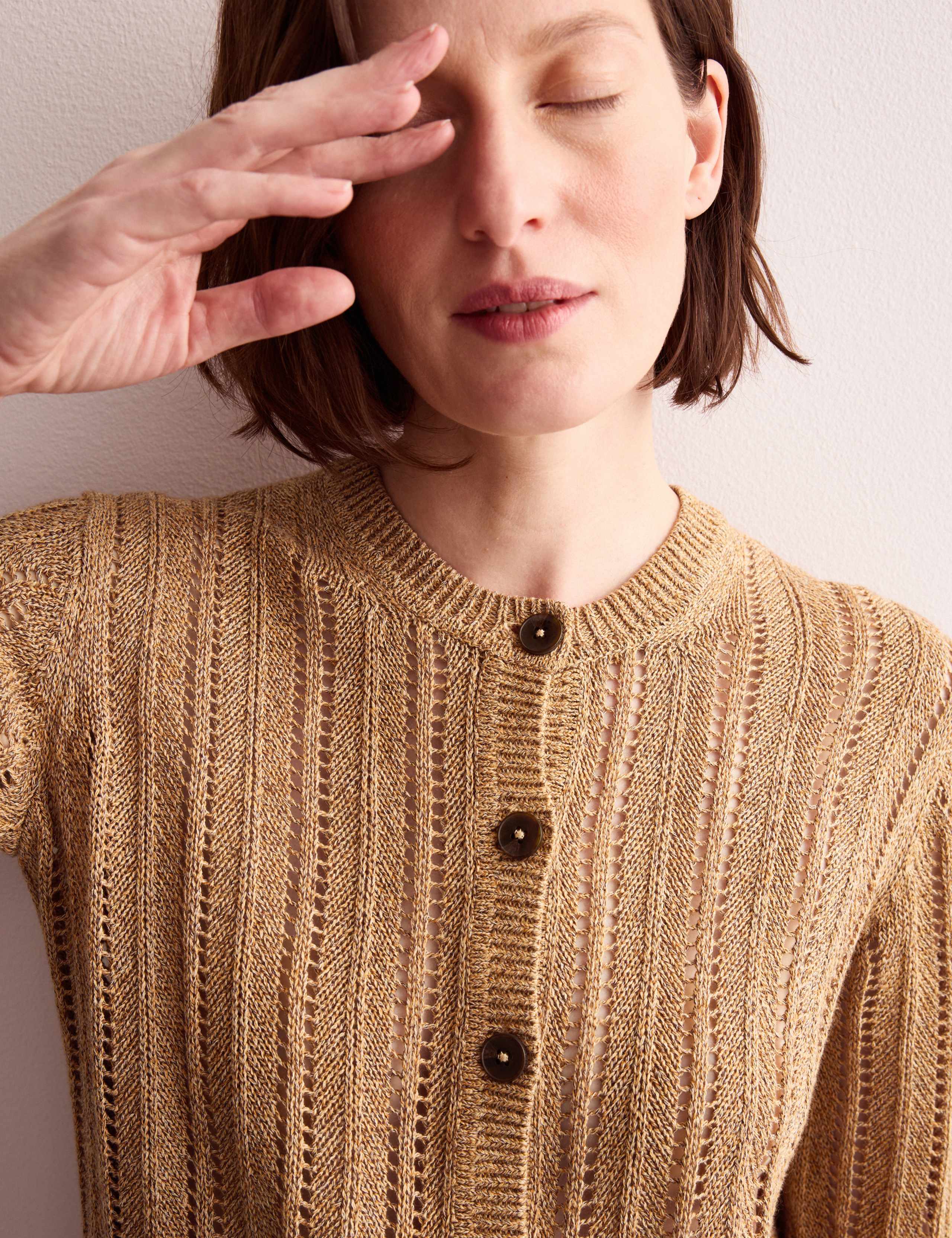 Linen Blend Open Knit Button Front Cardigan 9 of 9