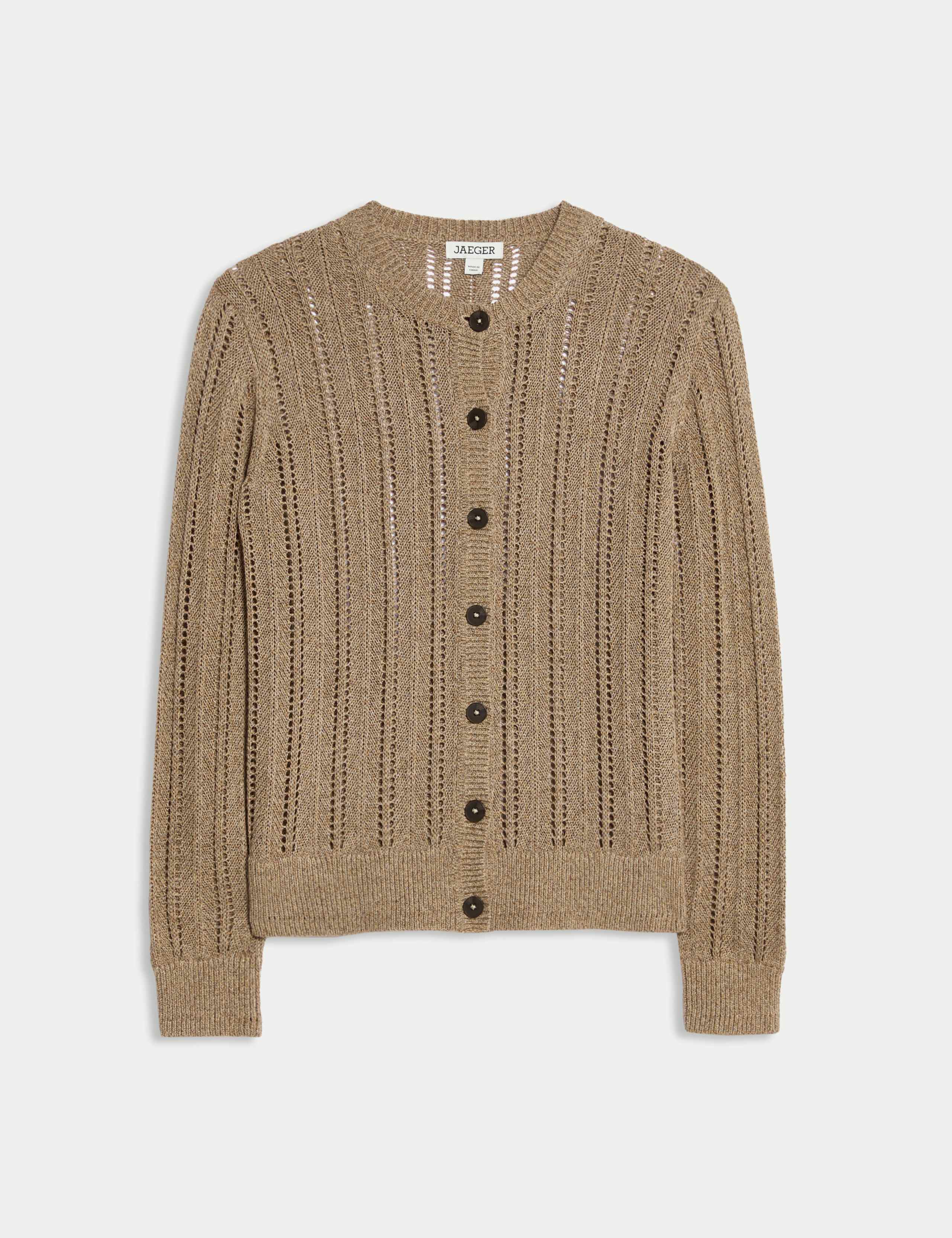 Linen Blend Open Knit Button Front Cardigan 2 of 9