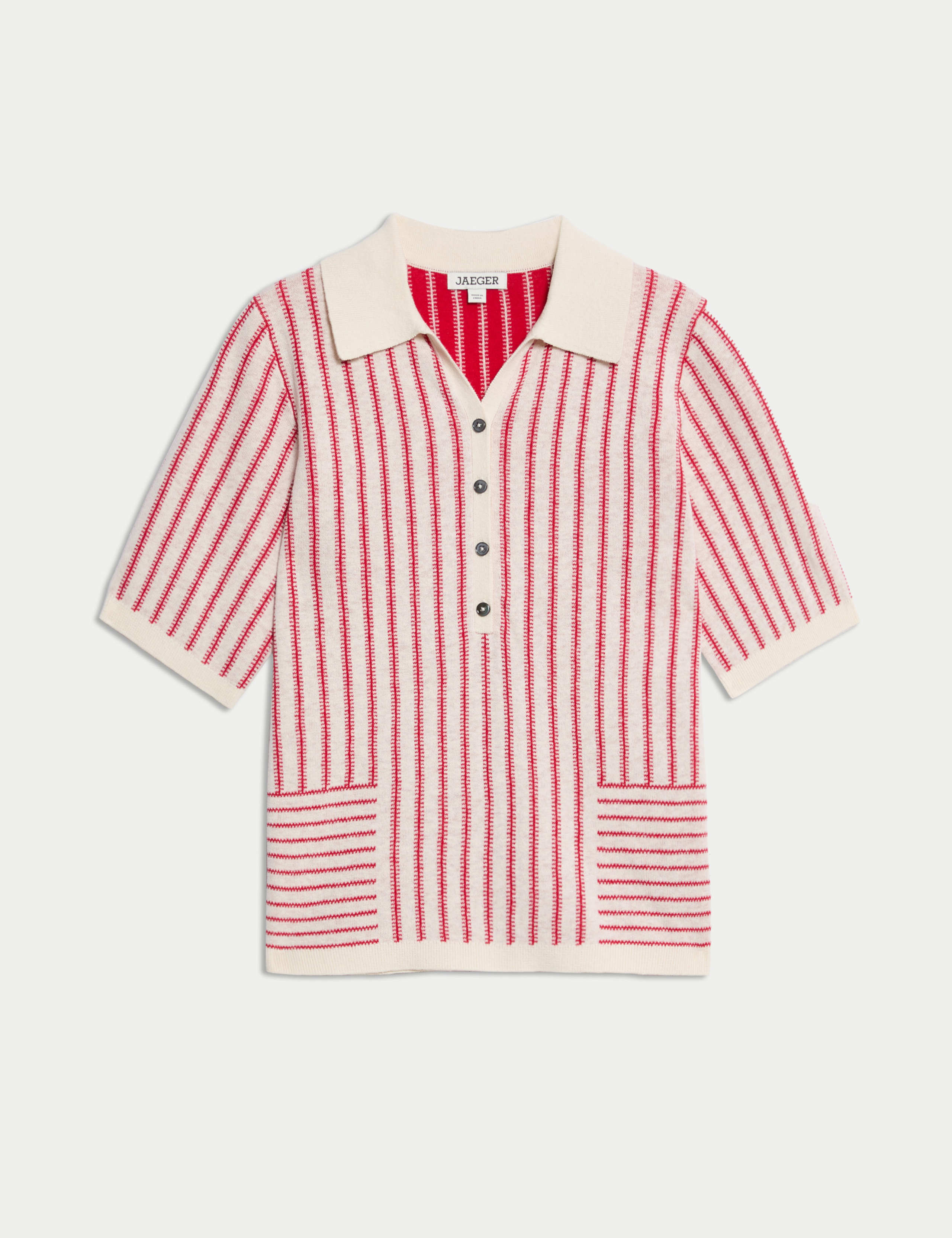 Linen Rich Striped Polo Neck Knitted Top 2 of 8