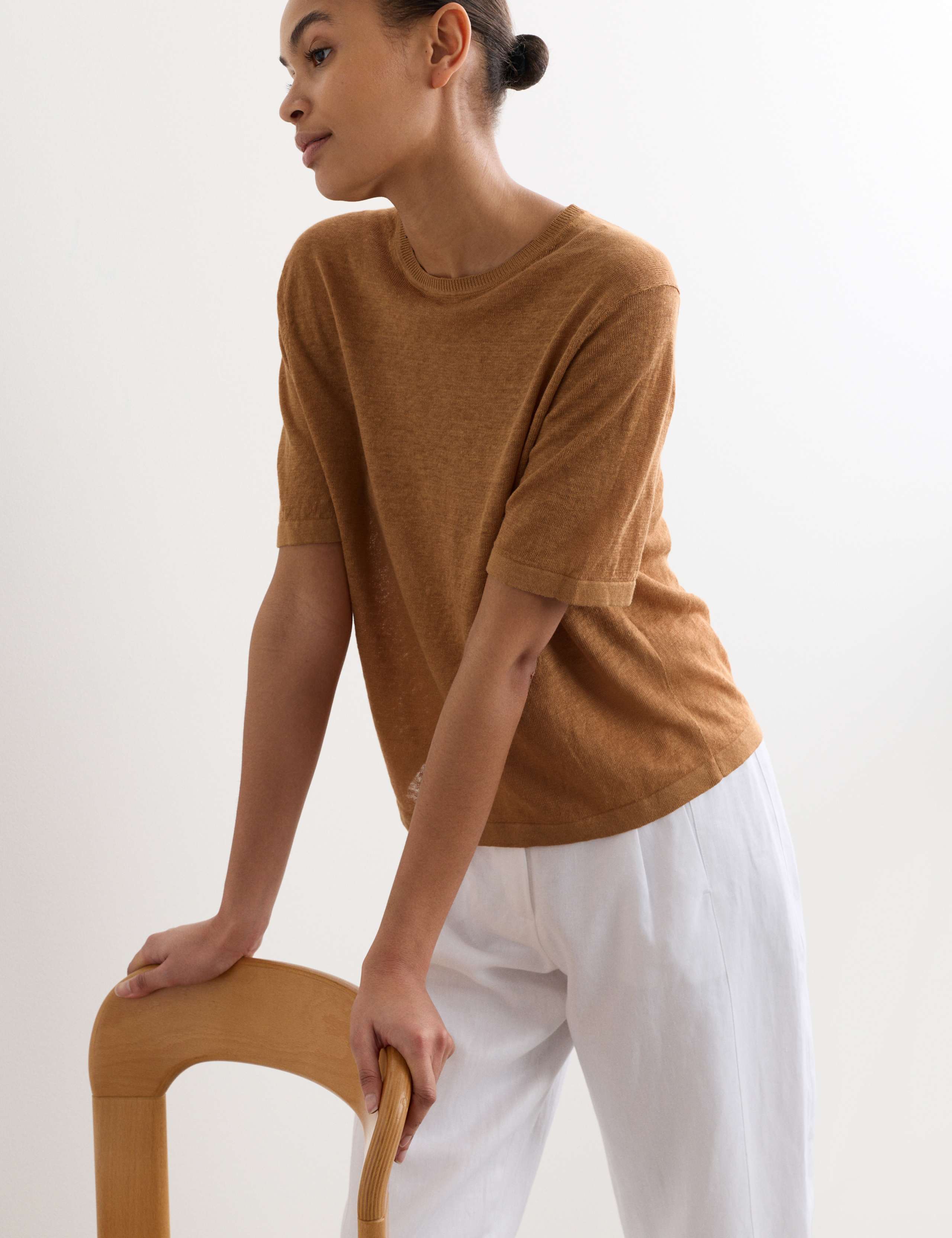 Pure Linen Textured T-Shirt 1 of 6