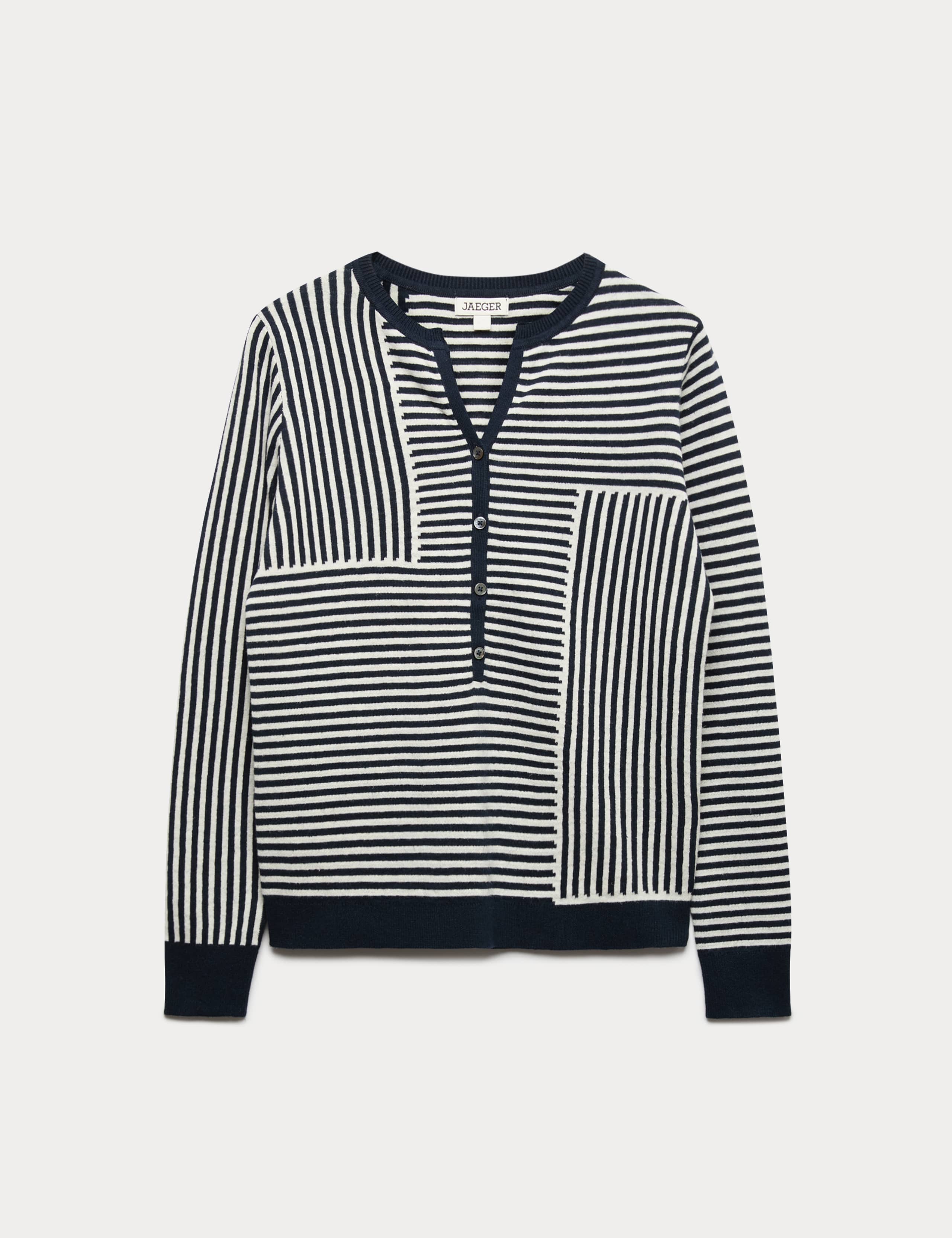 Linen Blend Striped V-Neck Button Jumper 2 of 7