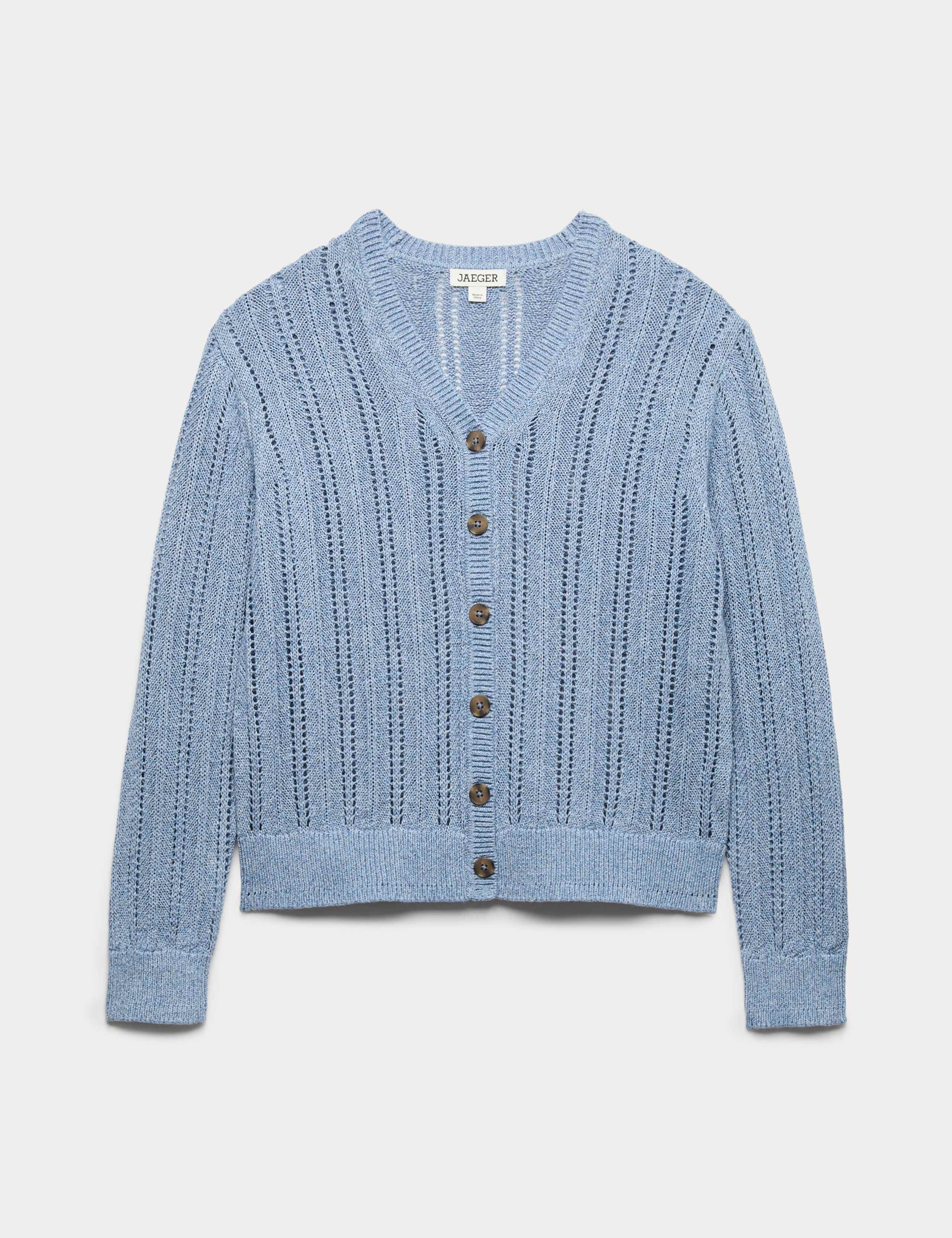 Cotton Rich Textured Open Knit V-Neck Cardigan 1 of 1