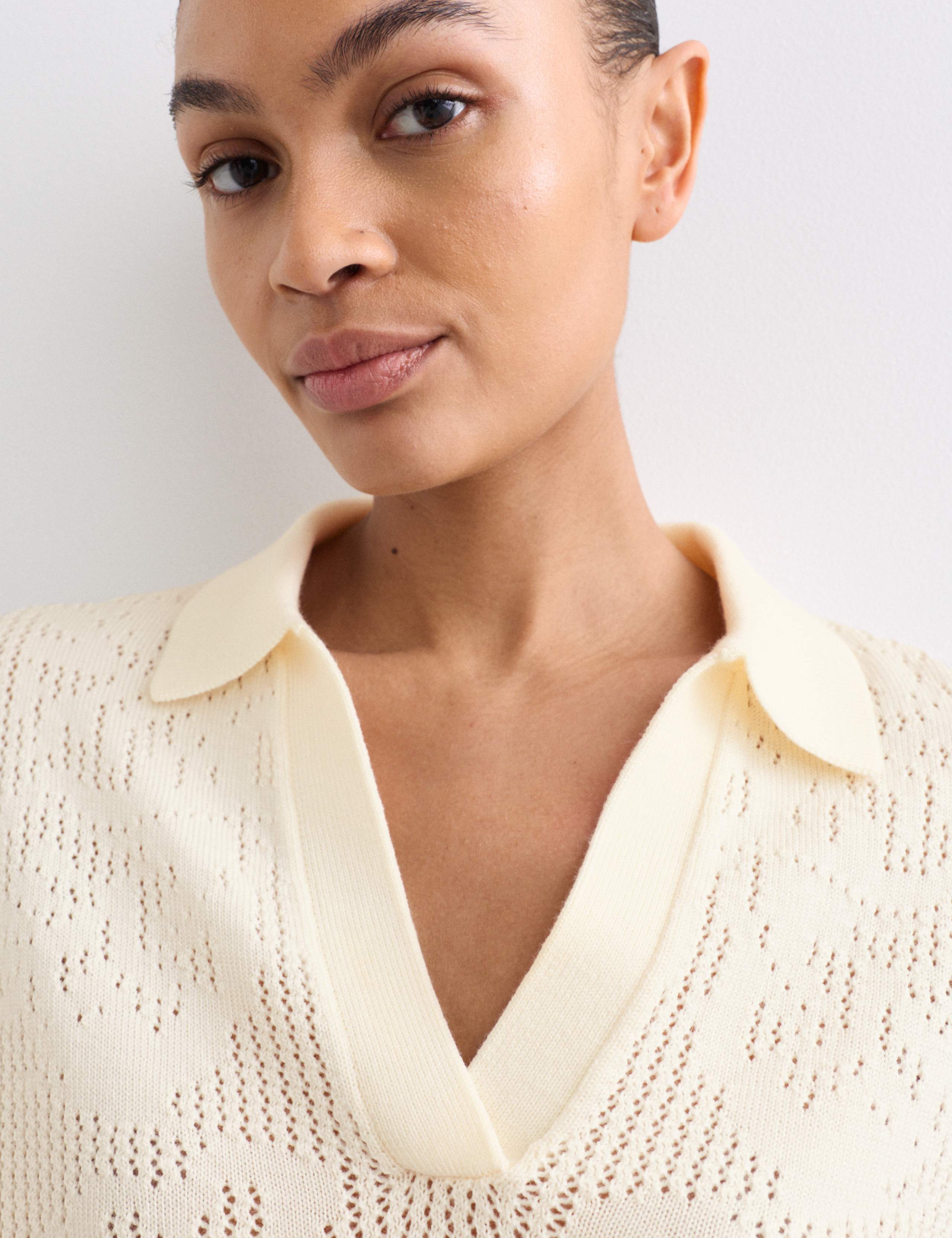 Pure Merino Wool Pointelle Polo Shirt 4 of 7