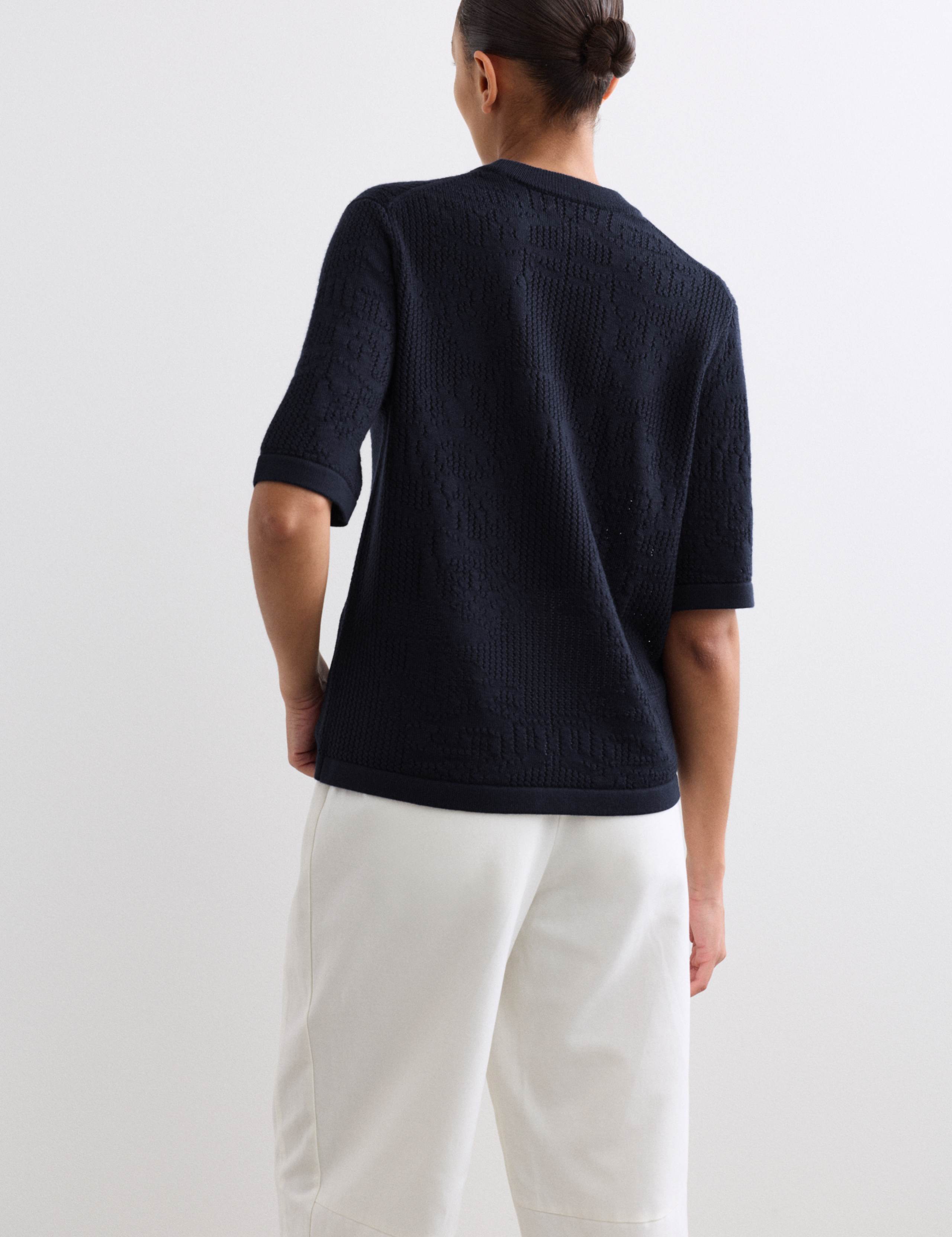 Pure Merino Wool Pointelle Knitted T-Shirt 7 of 7